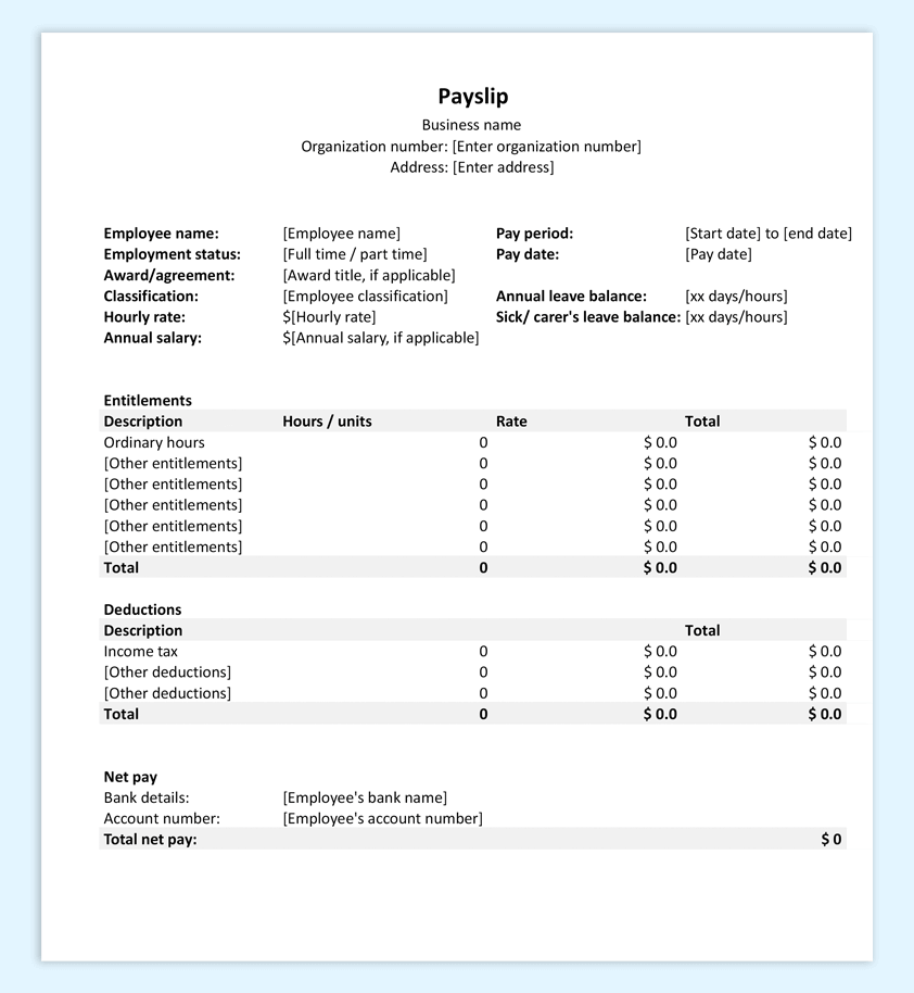 Payslip Template Free Download South Africa