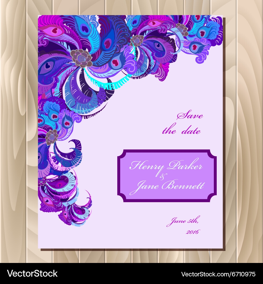 Peacock Feathers Wedding Card Printable Royalty Free Vector