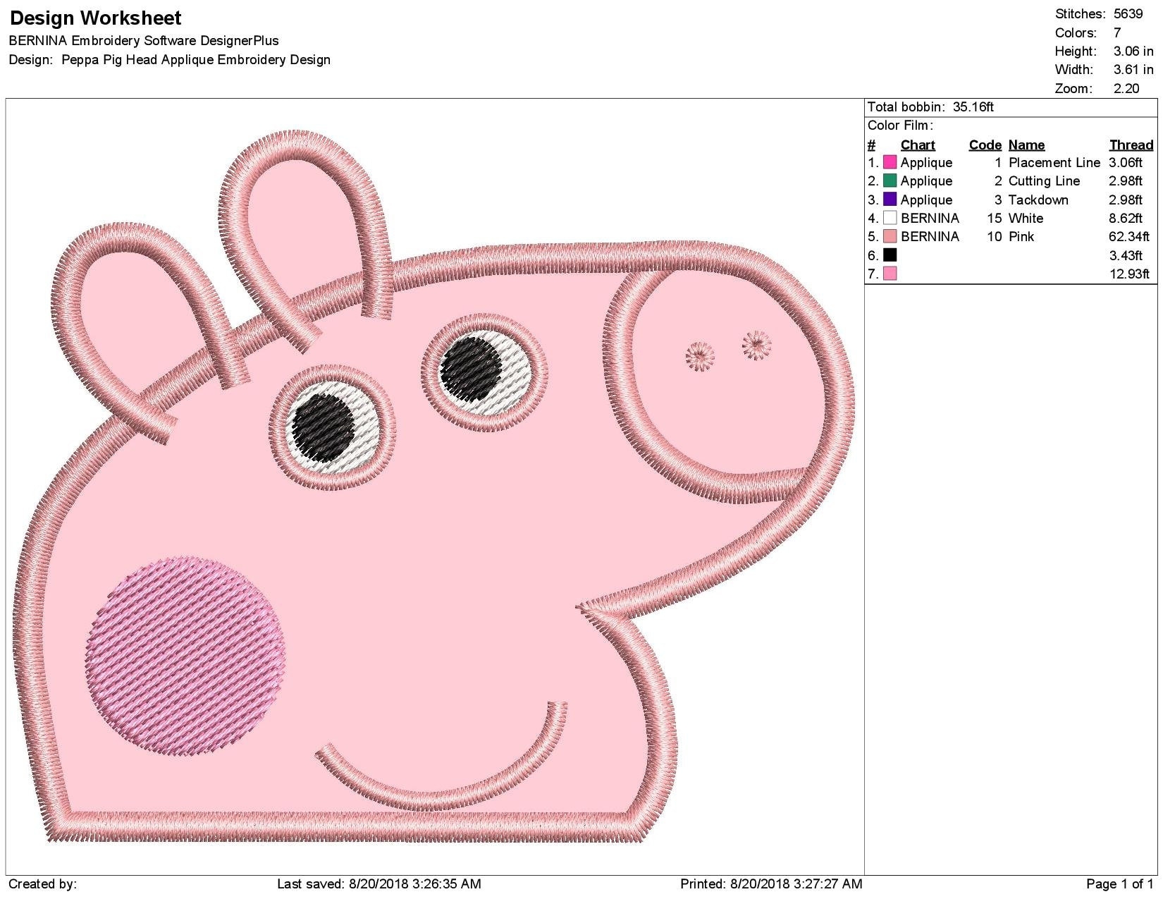 Peppa Pig Head Applique Embroidery Design Etsy