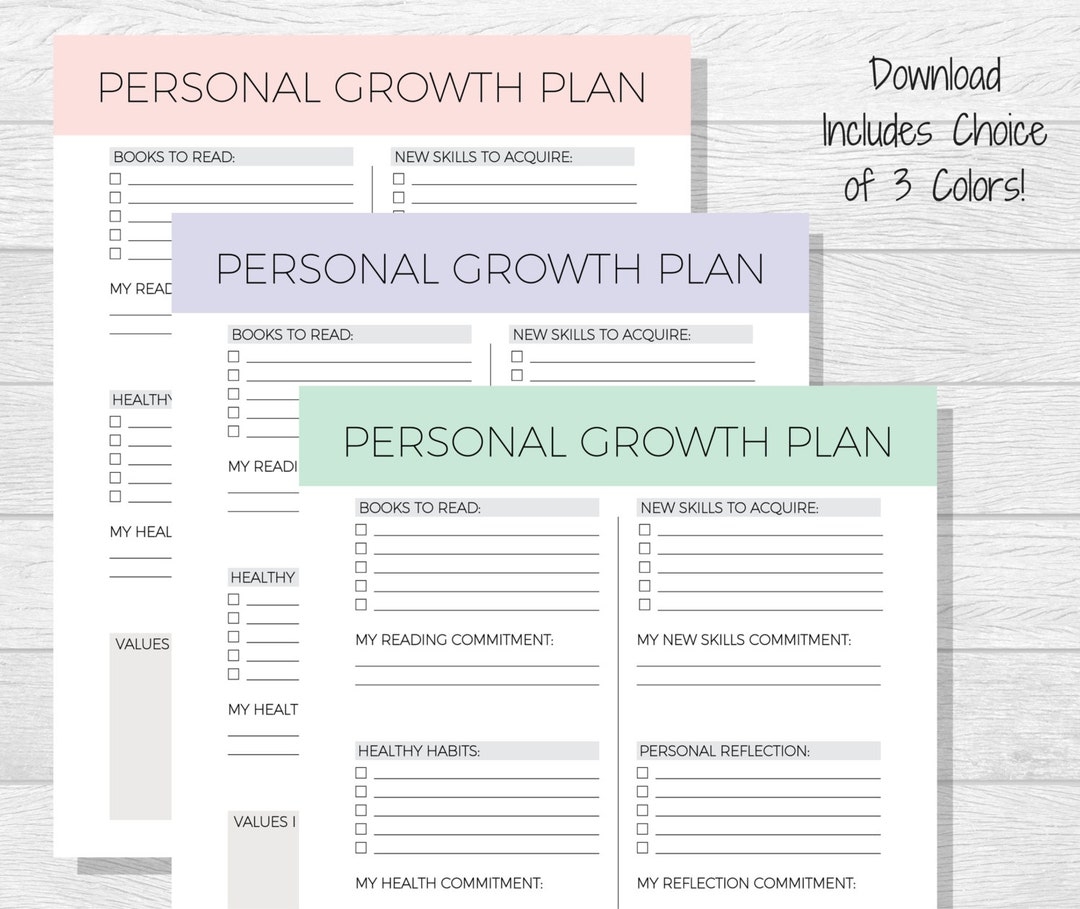 Personal Growth Plan Printable Personal Development Goal Worksheet Self Improvement Planner Goal Setting Printable Self Help Etsy