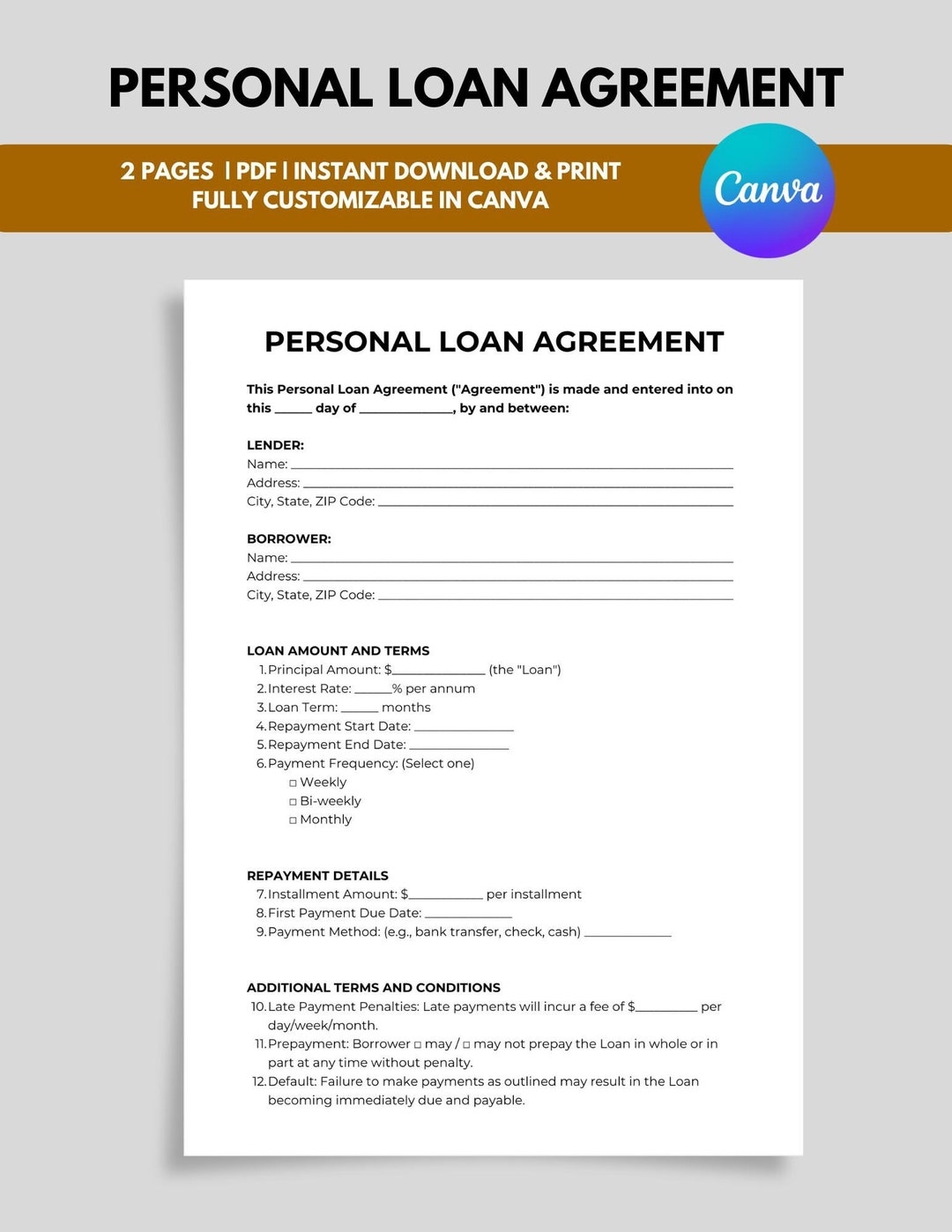 Free Printable Personal Loan Templates