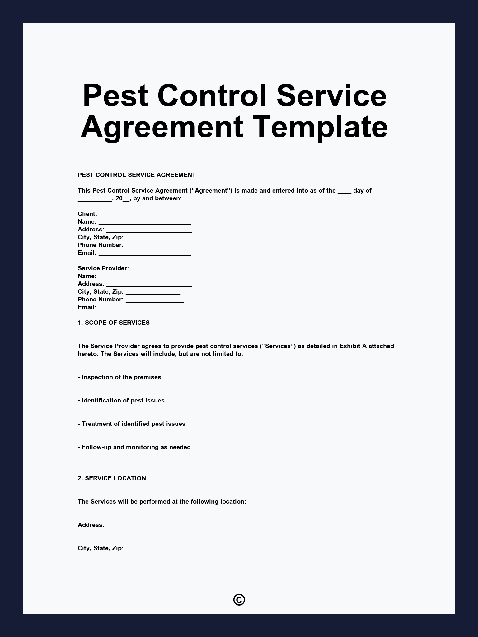 Pest Control Service Agreement Template