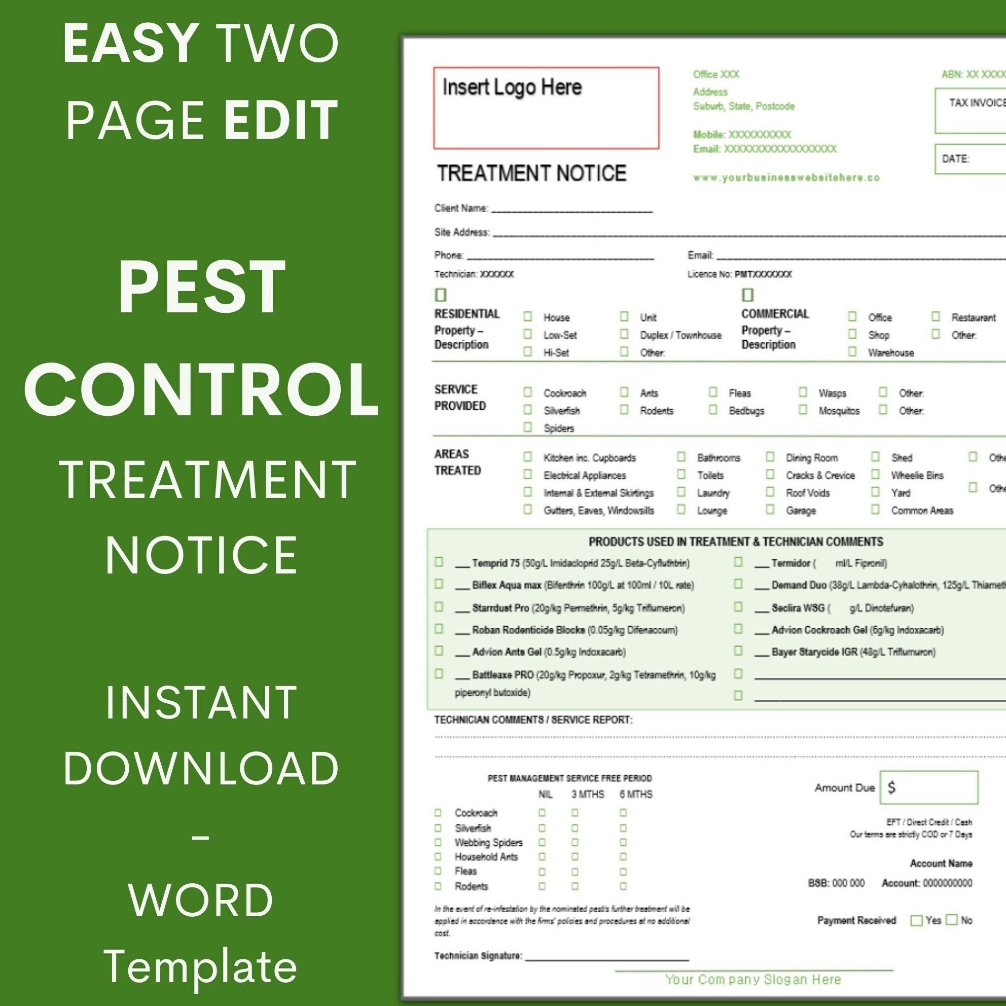 Free Printable Pest Control Agreement Template