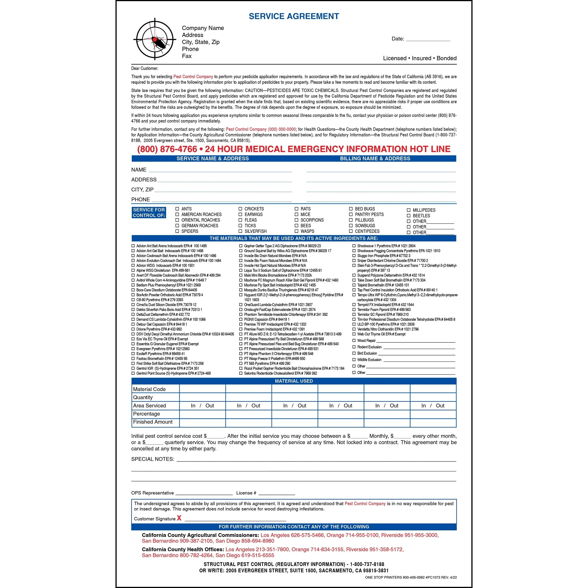 Pest Control Service Agreement