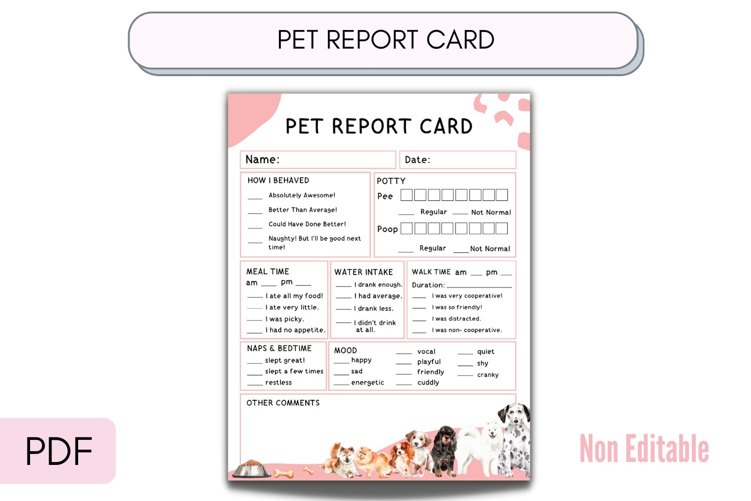 Pet Report Card Pet Report Form Dog Report Card
