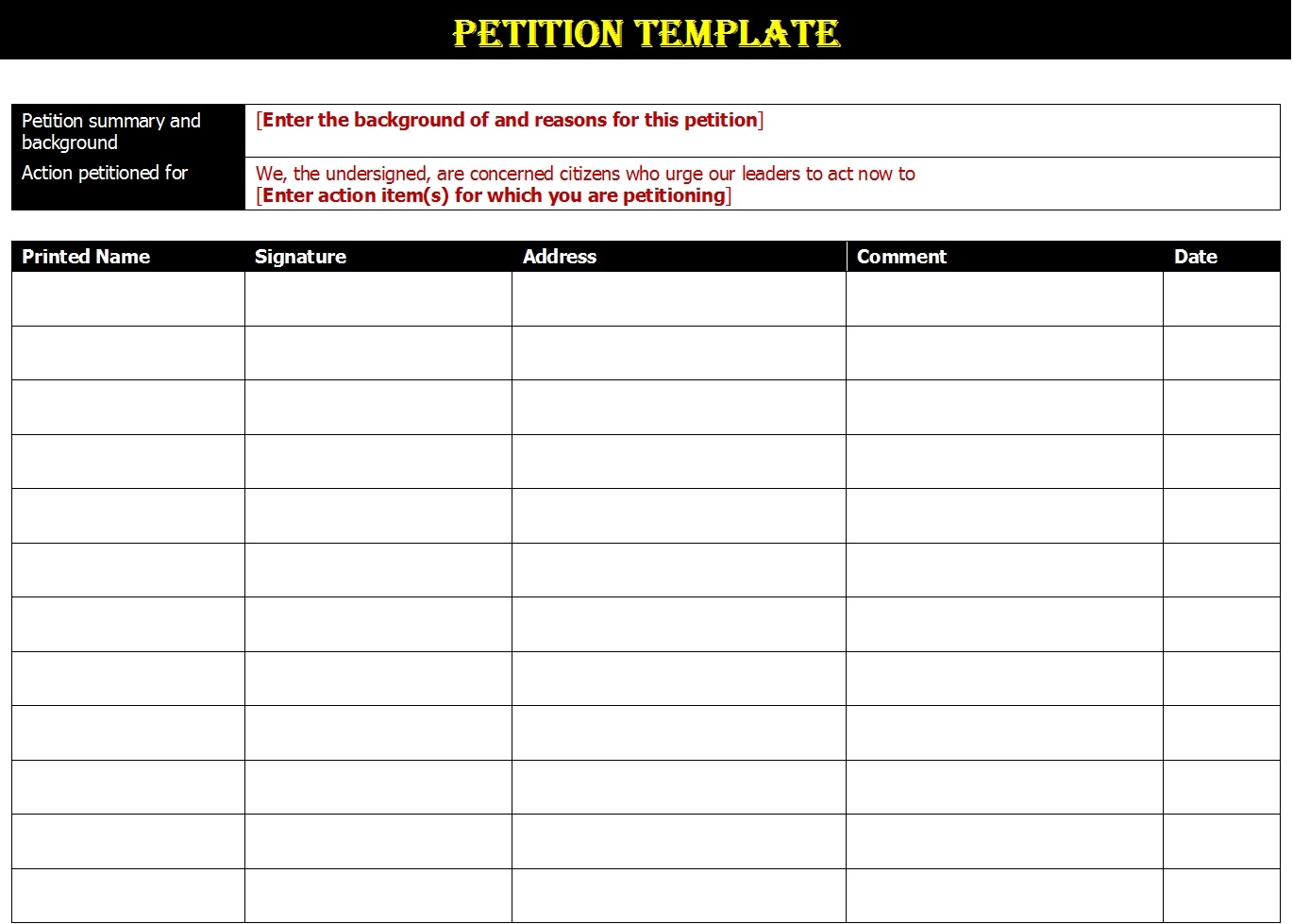 Free Printable Petition Template Pdf Free Printable Petition Template Pdf