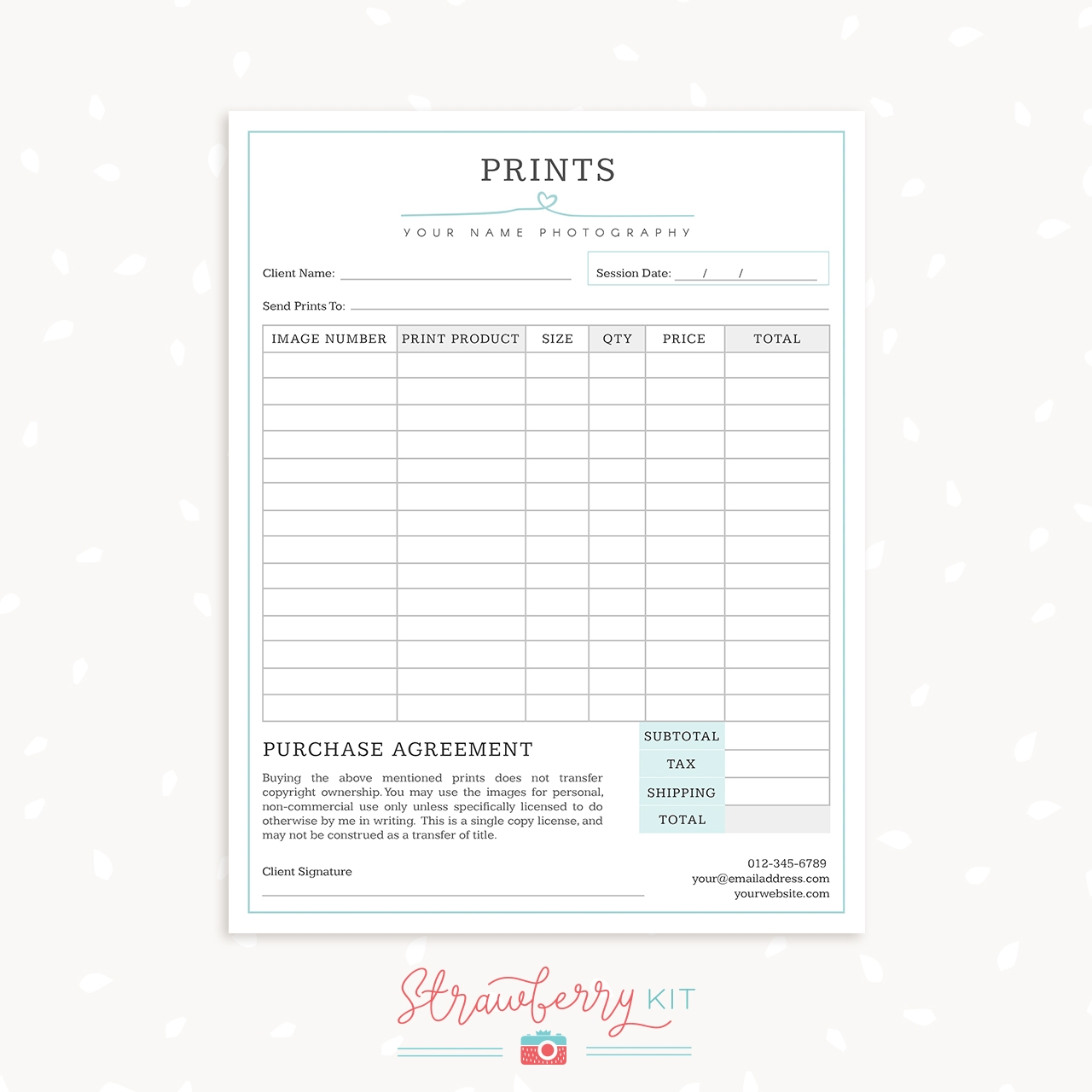 Free Printable Photography Order Form Templates