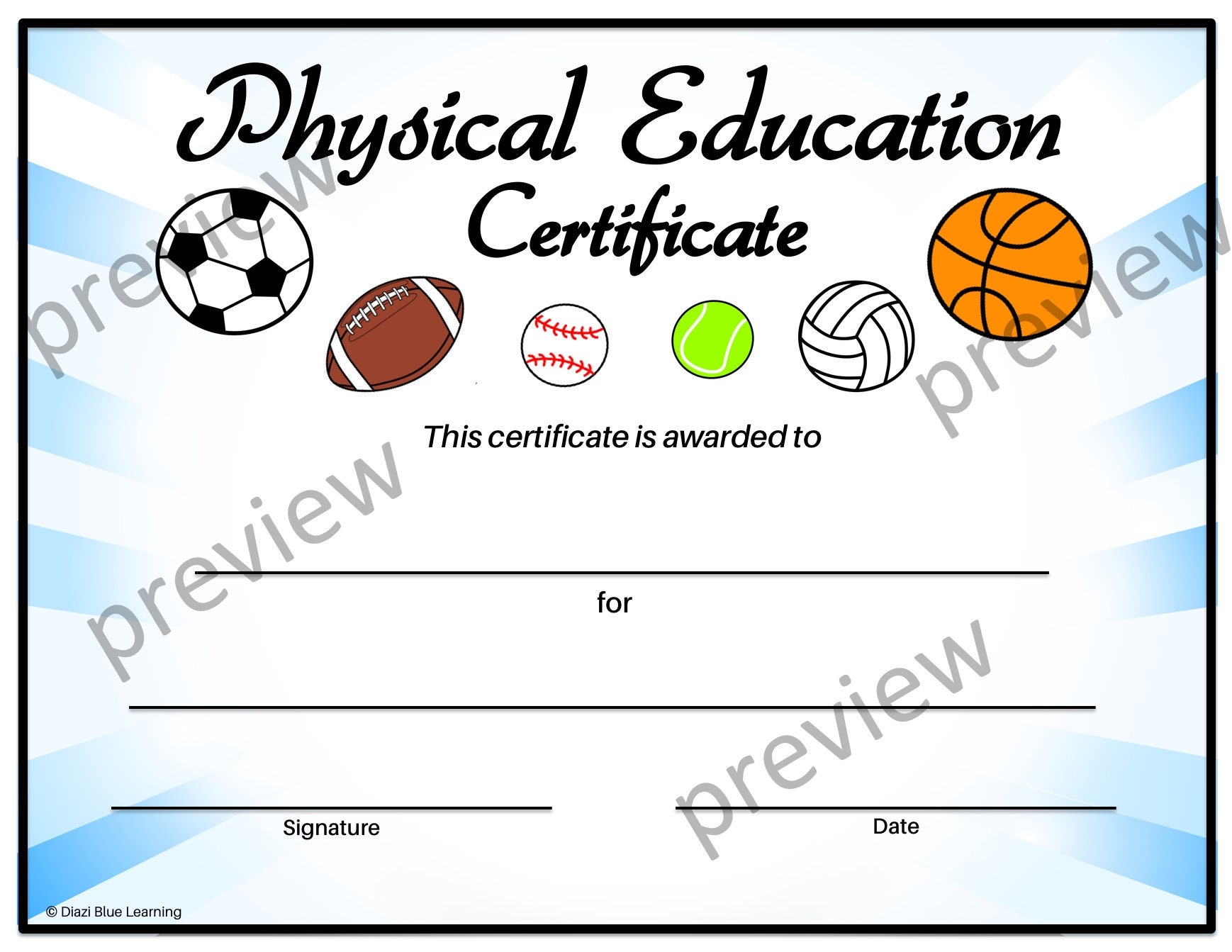 Physical Education Certificate PE Certificate Editable PE Certificate End Of Year Certificates Template Certificates