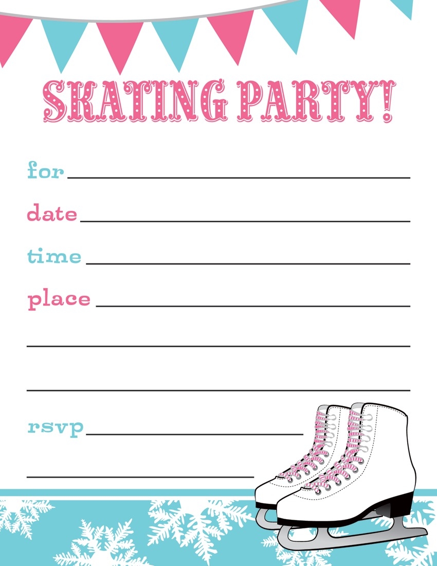 Pink Aqua Ice Skating Party Fill In Invitations
