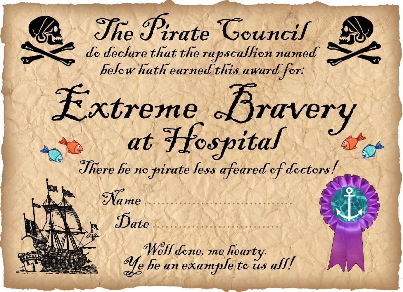 Free Printable Pirate Certificate Template