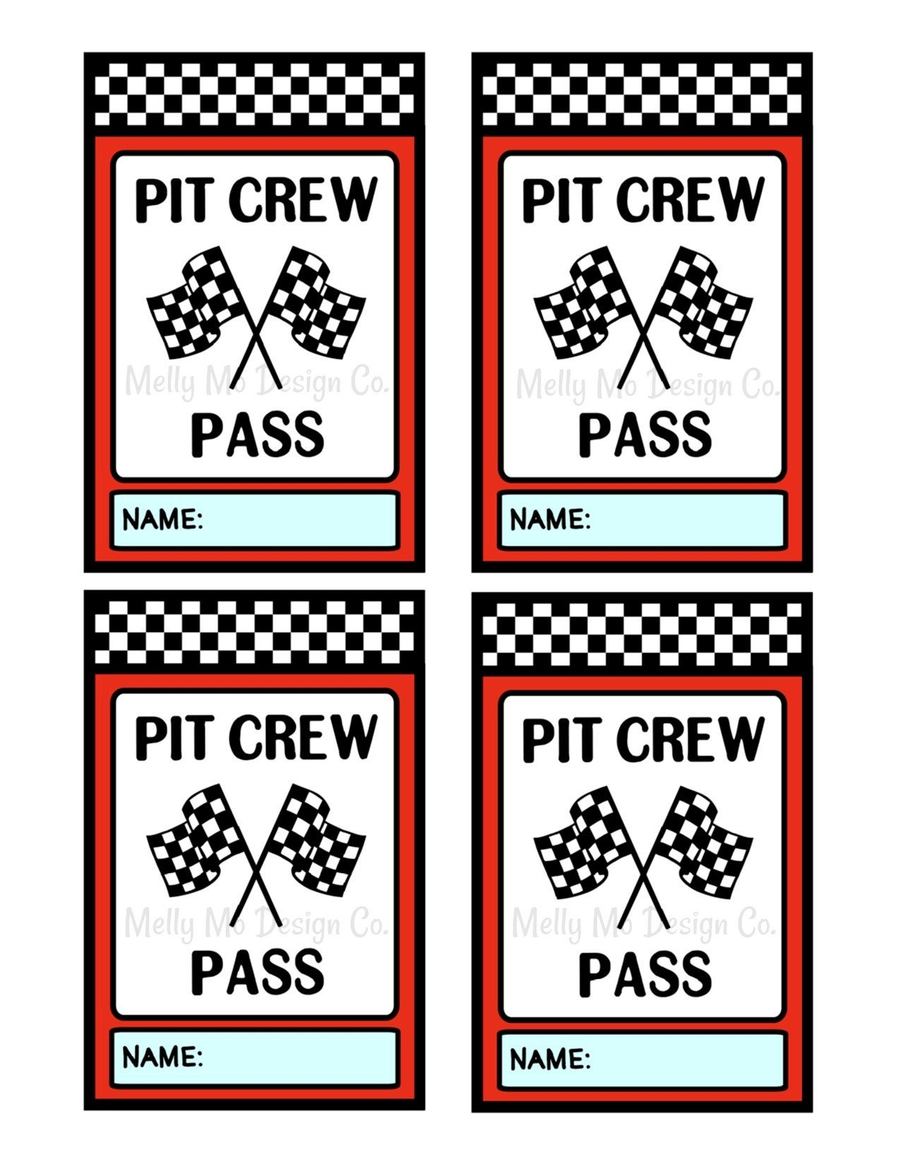 Pit Crew Passes Race Car Hot Wheel Birthday Party Digital Download Etsy