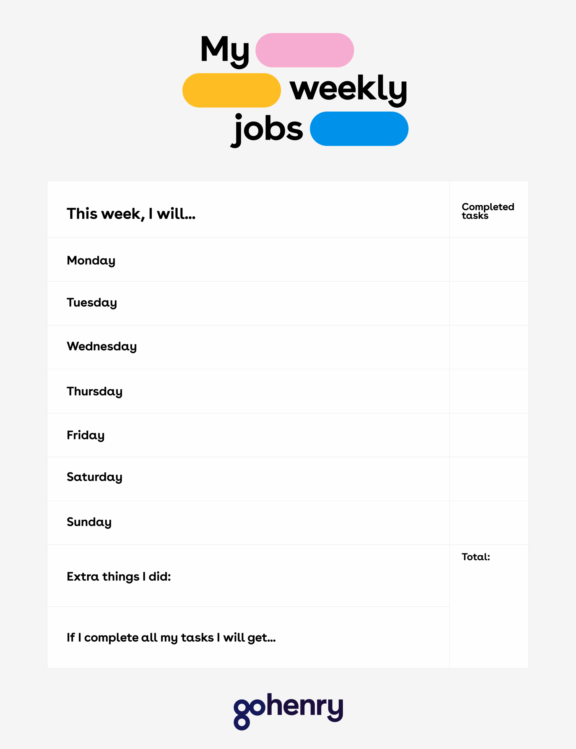 Free Printable Pocket Money Chart Template