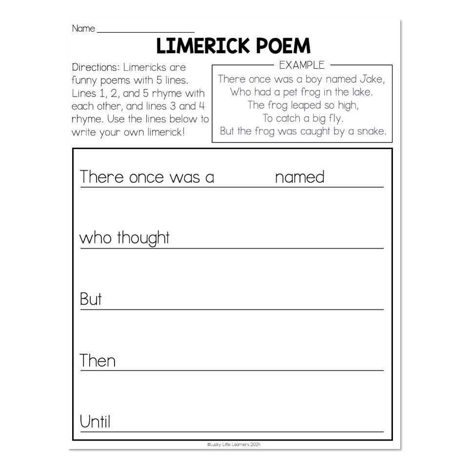 Poetry Poem Types Poem Writing Page Limerick Lucky Little 