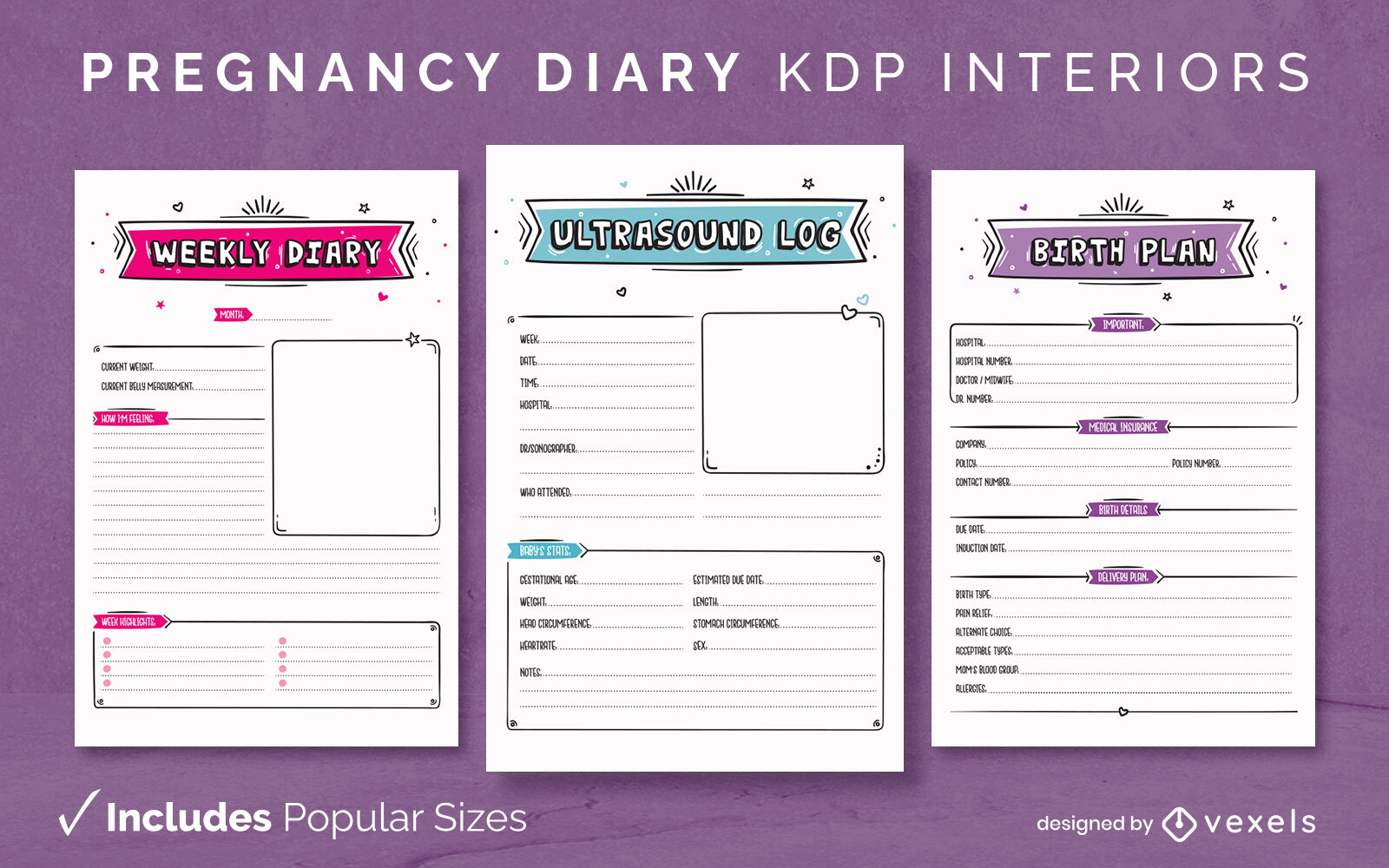 Pregnant Diary Template KDP Interior Design Vector Download