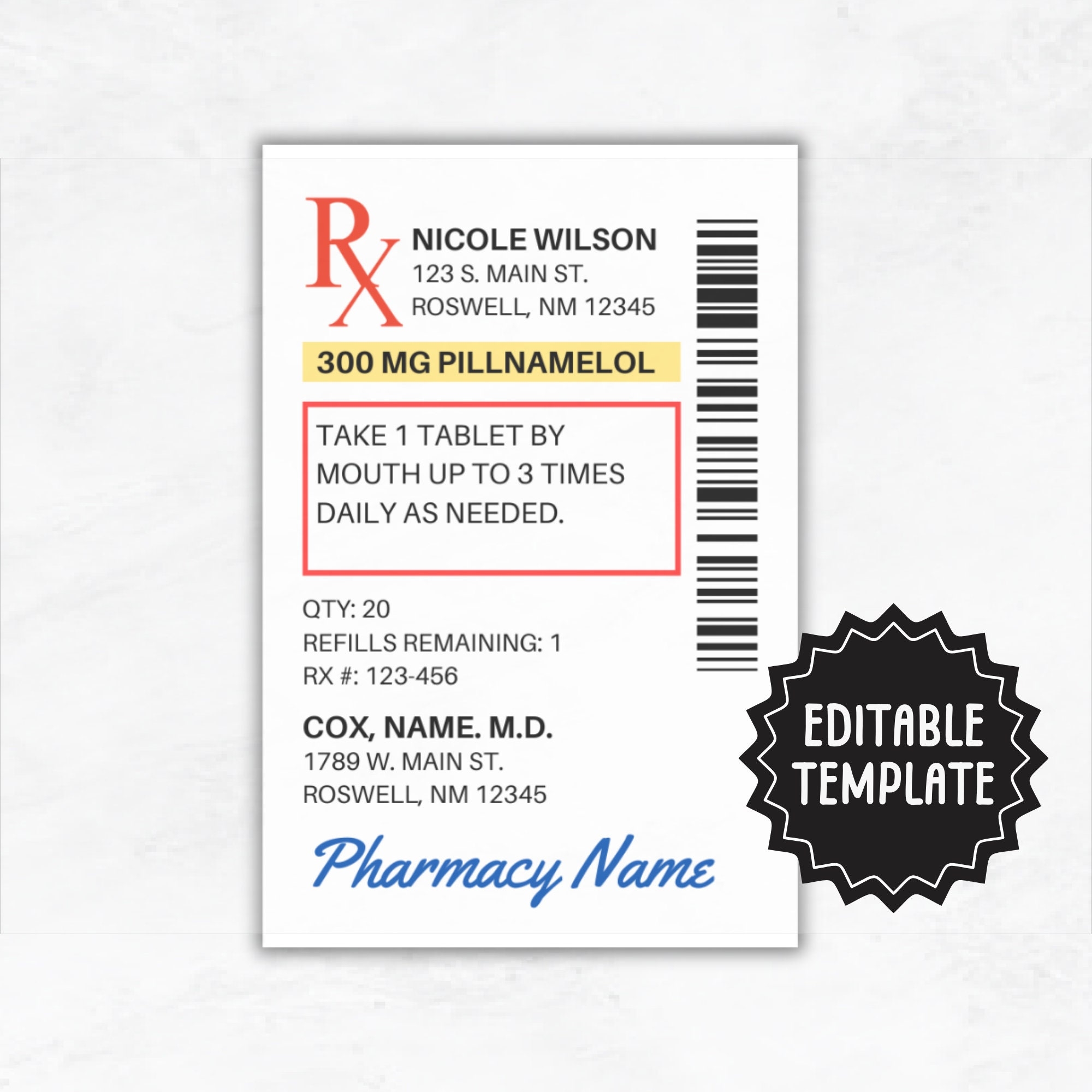 Free Printable Rx Label Template