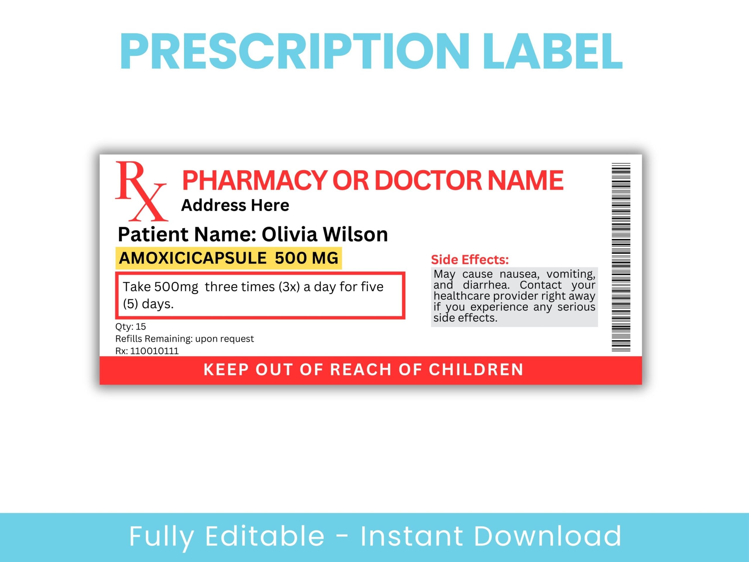 Prescription Label Template Etsy Prescription Label Template Etsy