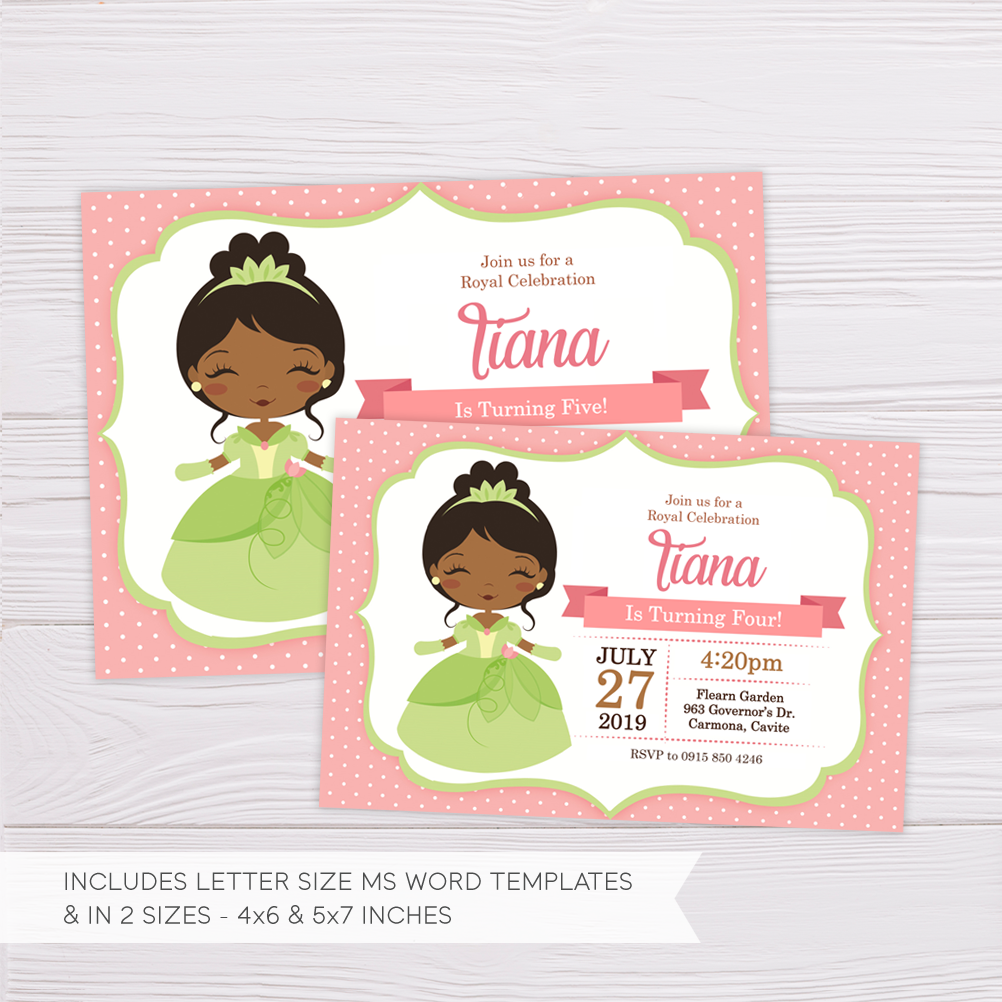 Free Printable Princess Tiana Invitation Template
