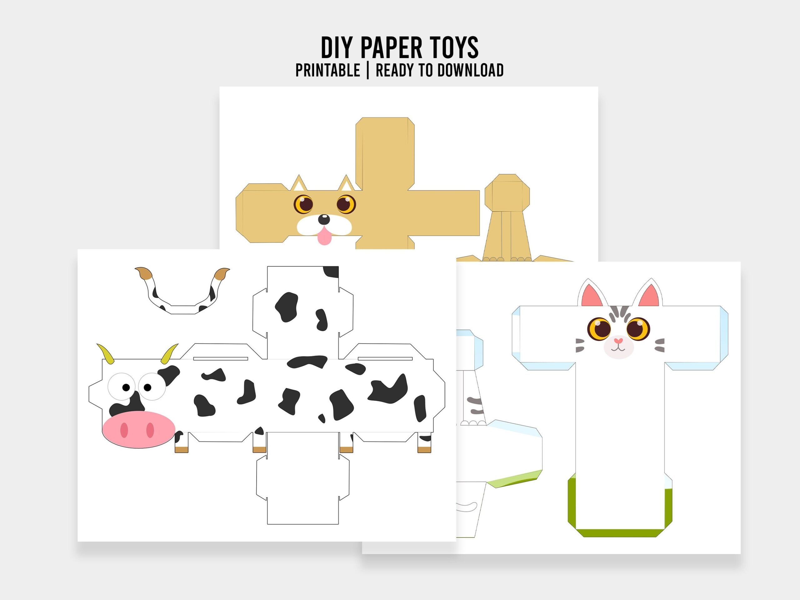 Printable DIY Paper Animal Toys Paper Toys Template Printable Origami Digital Download PDF Etsy