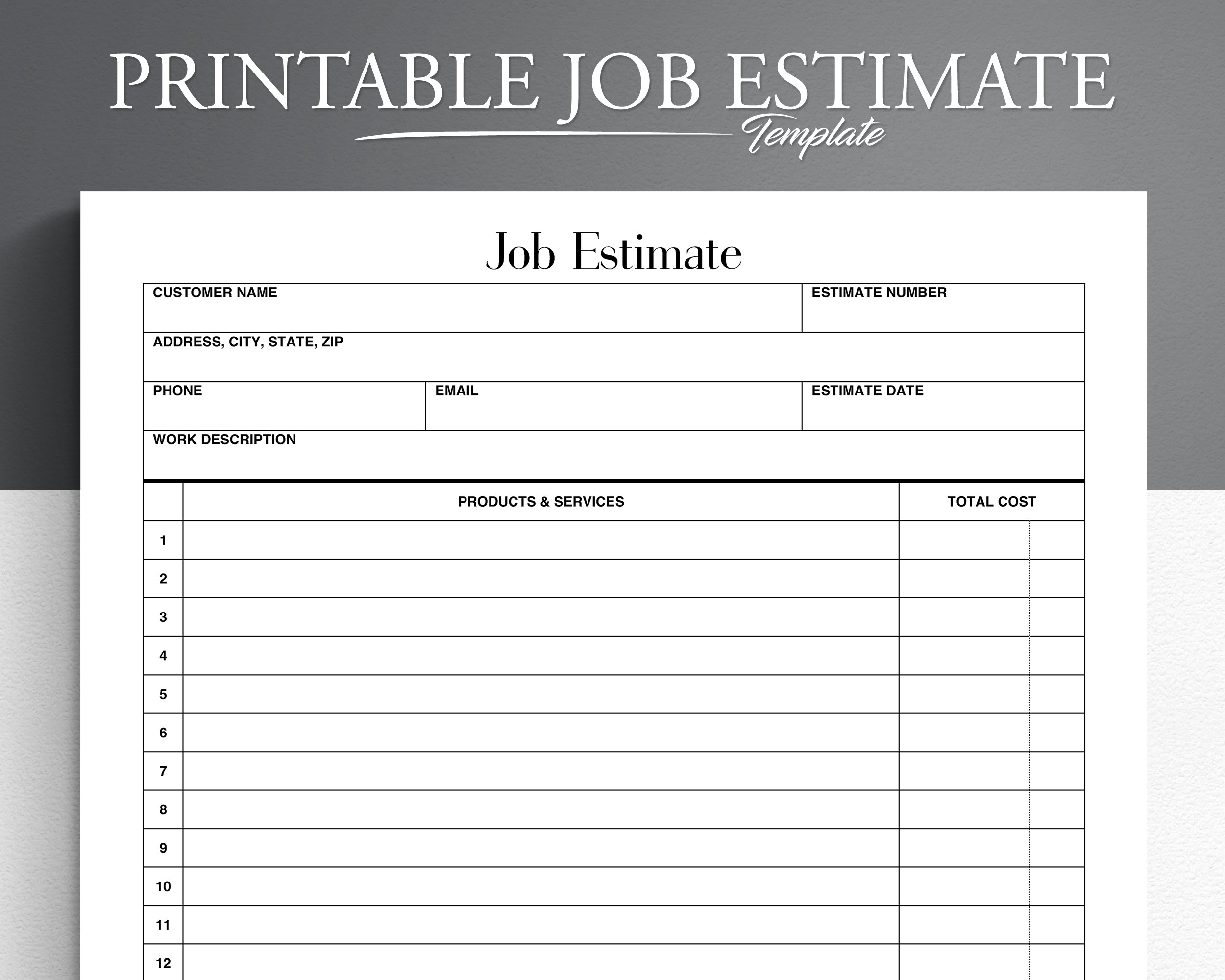 Printable Estimate Form Business Job Estimate Easy And Simple Job Estimate Form Job Proposal Template Etsy Printable Estimate Form Business Job Estimate Easy And Simple Job Estimate Form Job Proposal Template Etsy