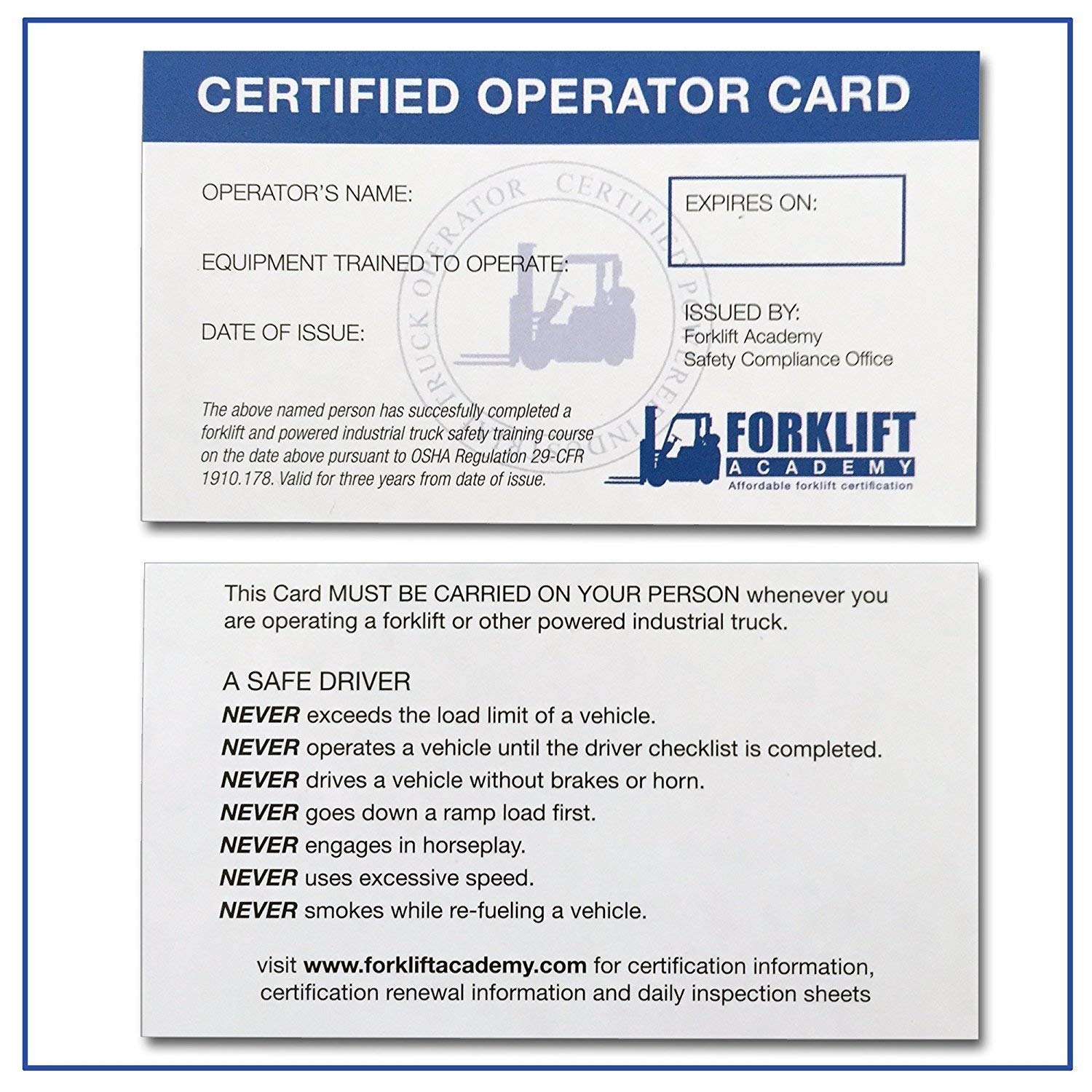 Printable Forklift Certification Wallet Card Template Free Rajendraleeutynebib1982 s Ownd
