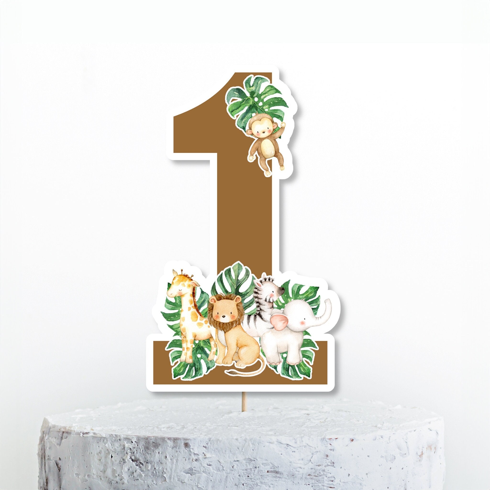 PRINTABLE Jungle Birthday Number 1 Cake Topper Safari Birthday First Birthday Party Decor Editable 0127 Etsy