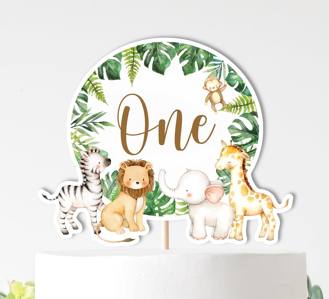 PRINTABLE Jungle One Cake Topper Jungle First Birthday Jungle Animals Centerpiece Safari Birthday Wild One Decorations NOT Editable 0127 Etsy