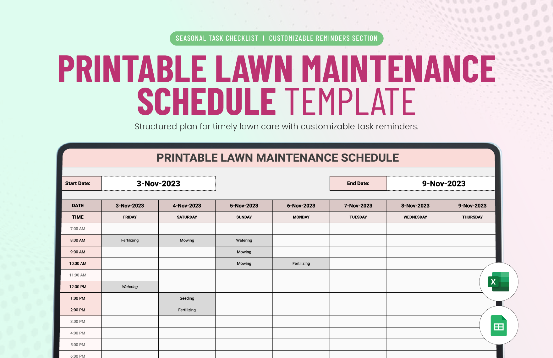 Printable Lawn Maintenance Schedule Template In Excel Google Printable Lawn Maintenance Schedule Template In Excel Google