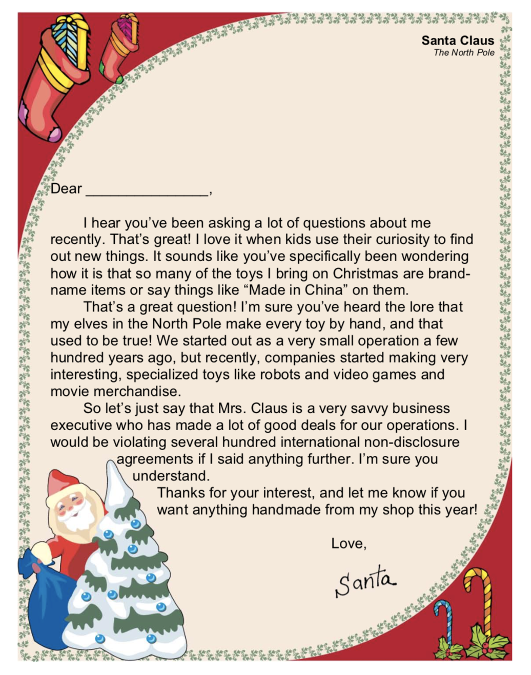 Free Printable Santa Behavior Letter Template