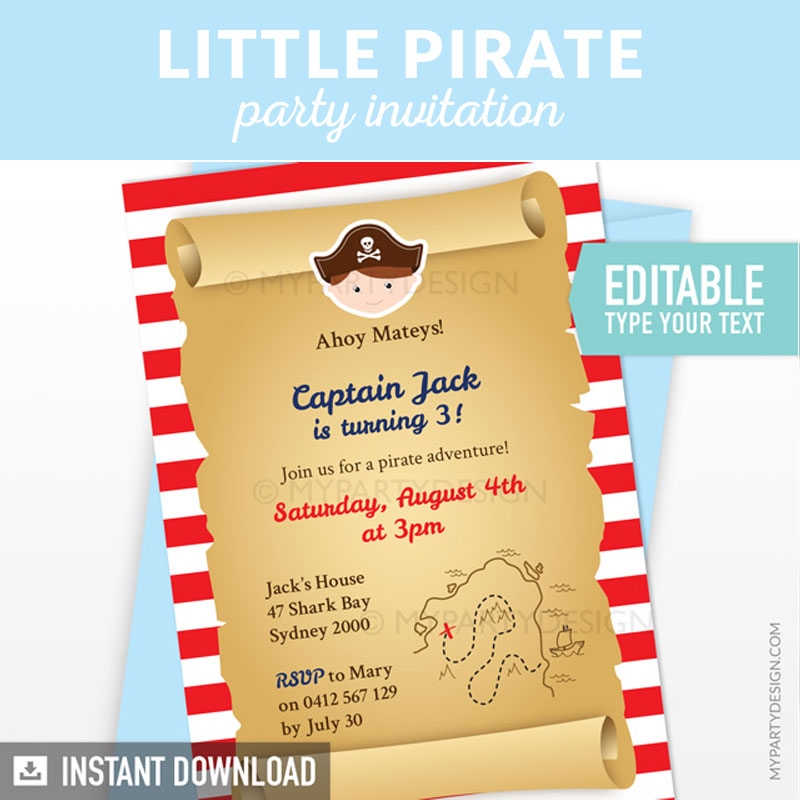 Printable Little Pirate Party Invitation Printable Little Pirate Party Invitation