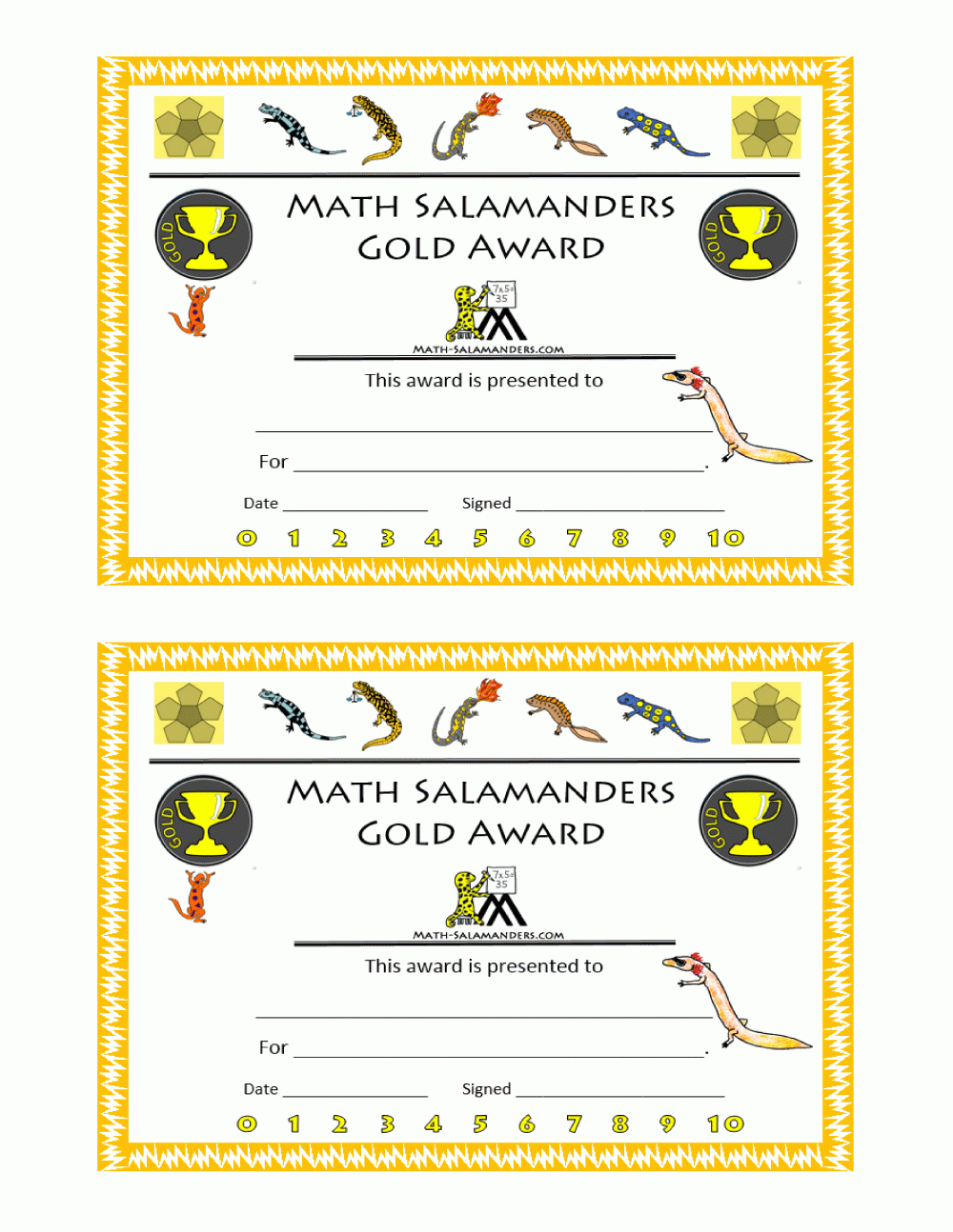 Printable Math Certificates From The Math Salamanders