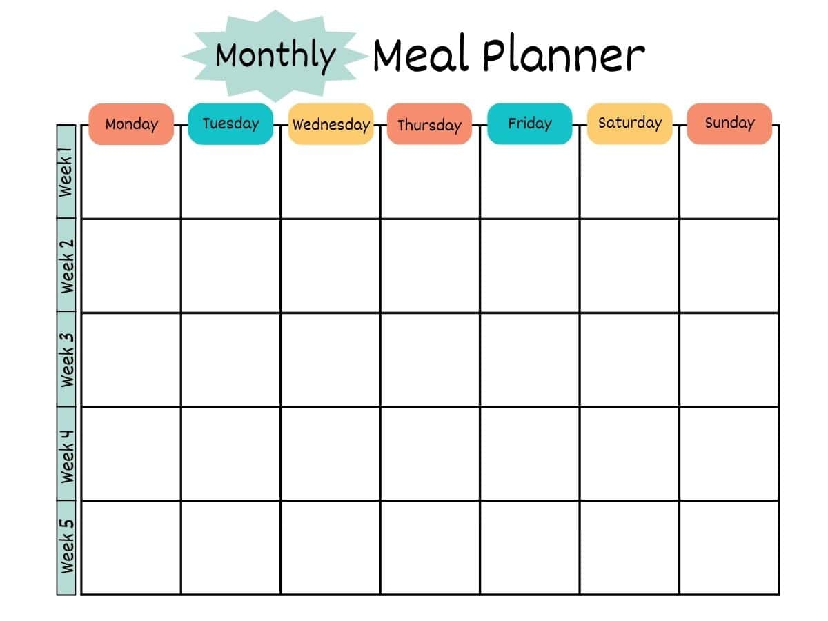 Free Printable Menu Calendar Template