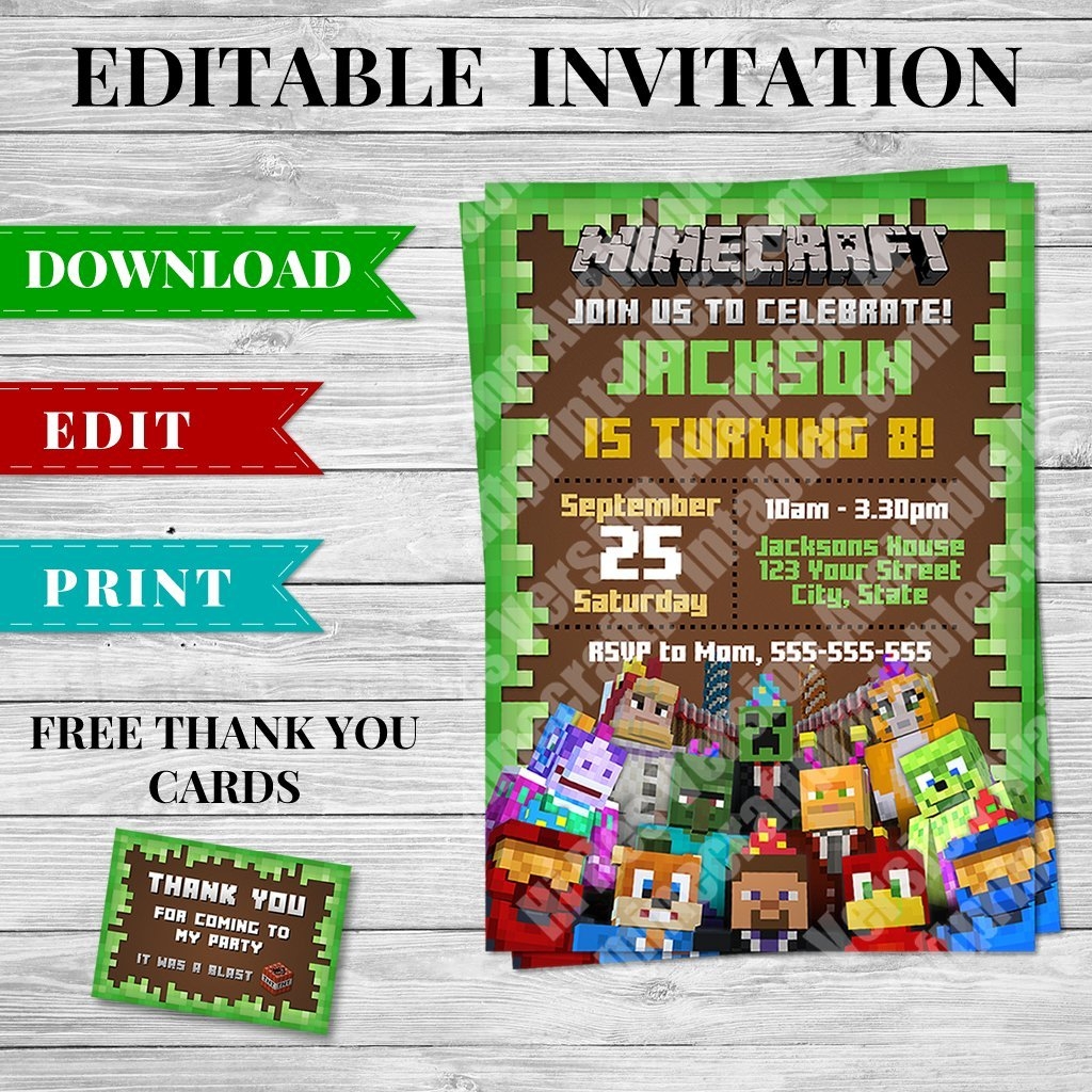 Printable Minecraft Invitation Design 1 Printable Minecraft Invitation Design 1