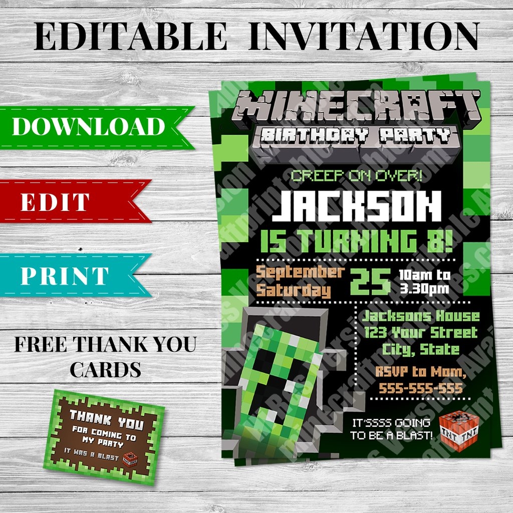 Printable Minecraft Invitation Design 3 Printable Minecraft Invitation Design 3