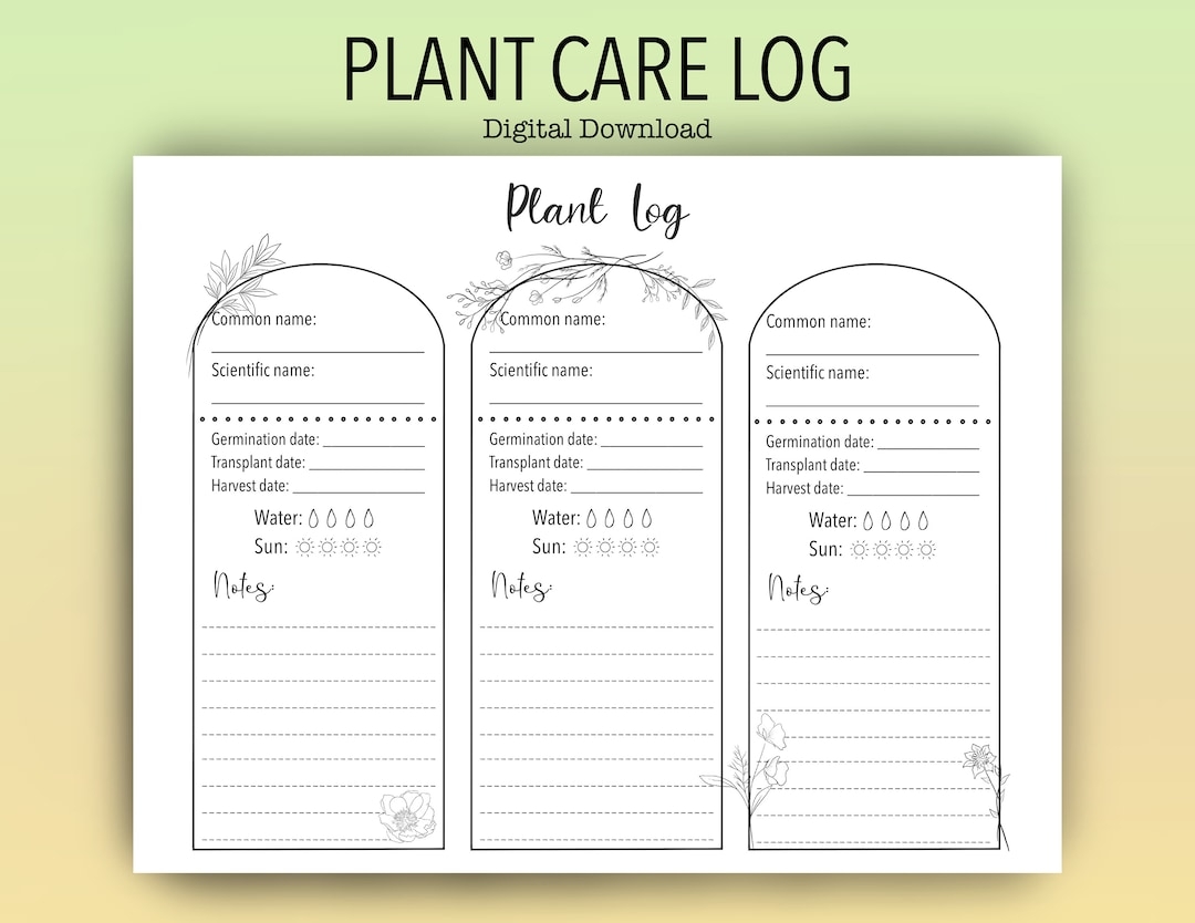 Printable Plant Log Garden Journal Plant Care Guide Etsy