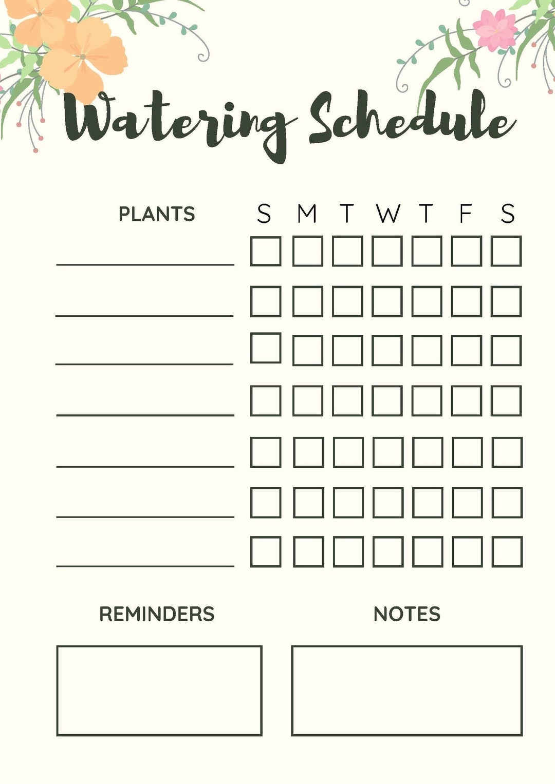 Printable Plant Watering Schedule Chart Etsy Printable Plant Watering Schedule Chart Etsy