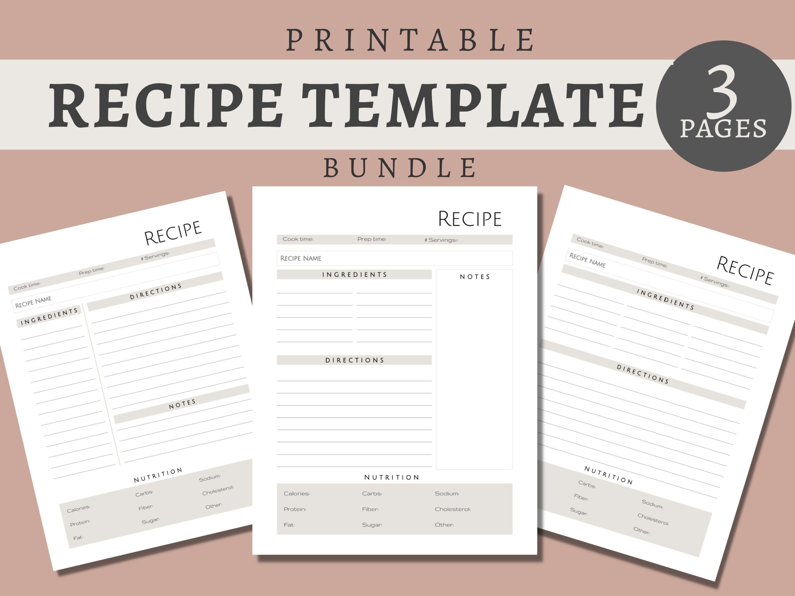 Printable Recipe Card Template WITH Nutrition Facts Full Page Recipe Template Printable PDF Spring Recipe Template US Letter Etsy UK