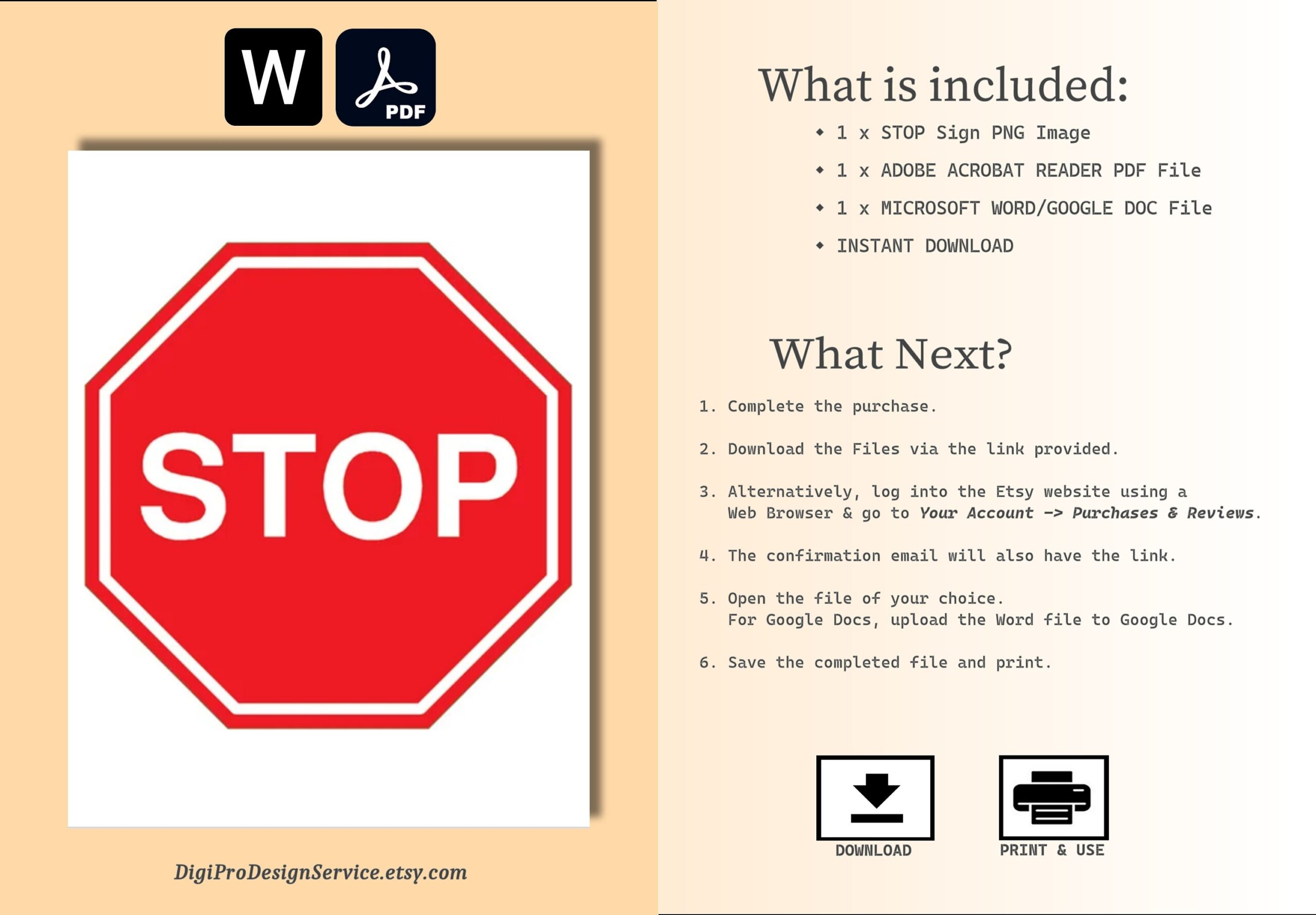 Printable STOP SIGN Word And PDF Templates Image Also Included Etsy