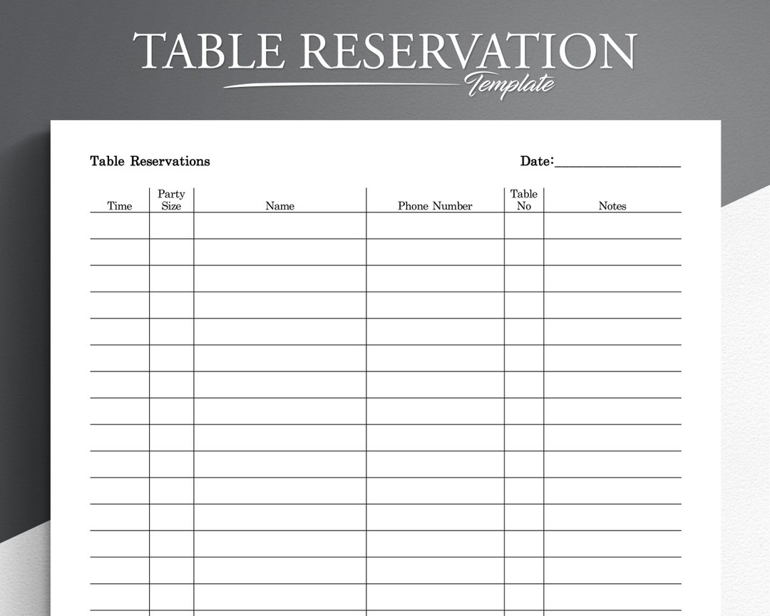 Free Printable Restaurant Reservation Sheet Template