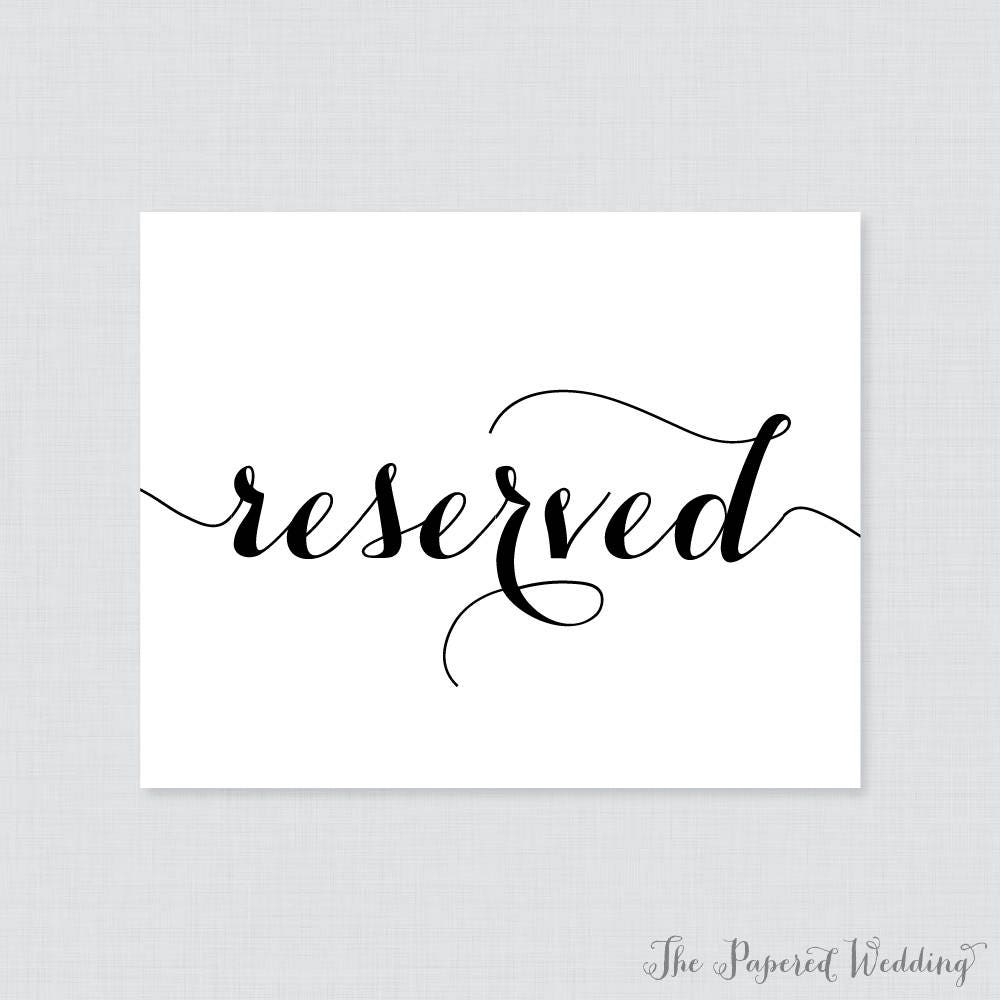 Printable Wedding Reserved Signs Black And White Reserved Seating Sign For Wedding Instant Download Reserved Table Signs Calligraphy 0005 Etsy UK