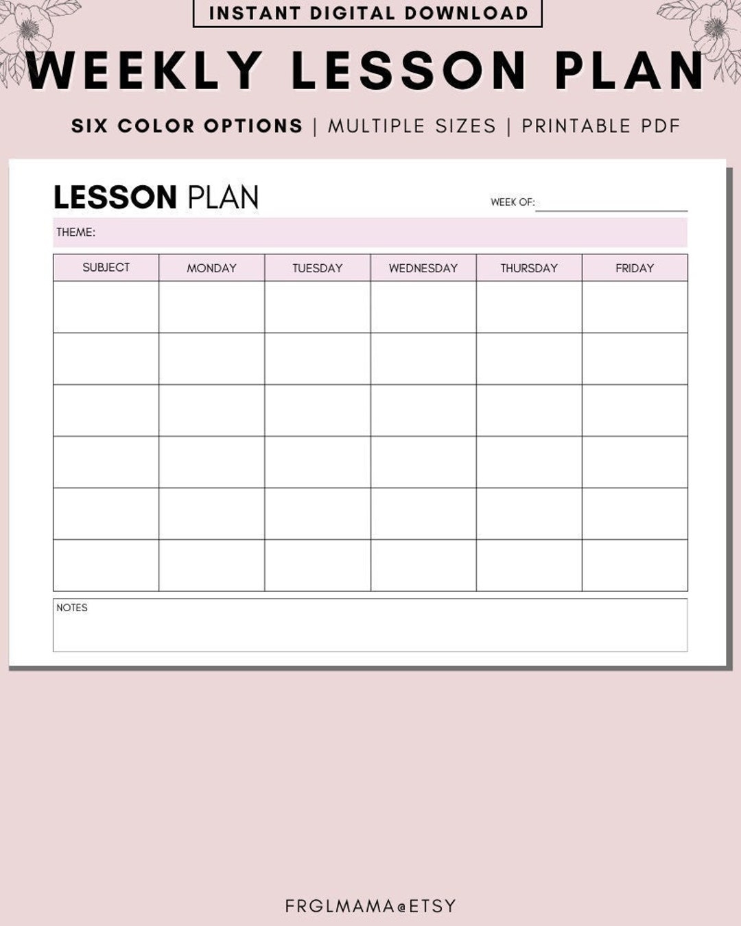Printable Weekly Lesson Plan Template Preschool kindergarten Daily Lesson Plan Lesson Plan Book Download A4 A5 U0026 Letter PDF Instant Etsy