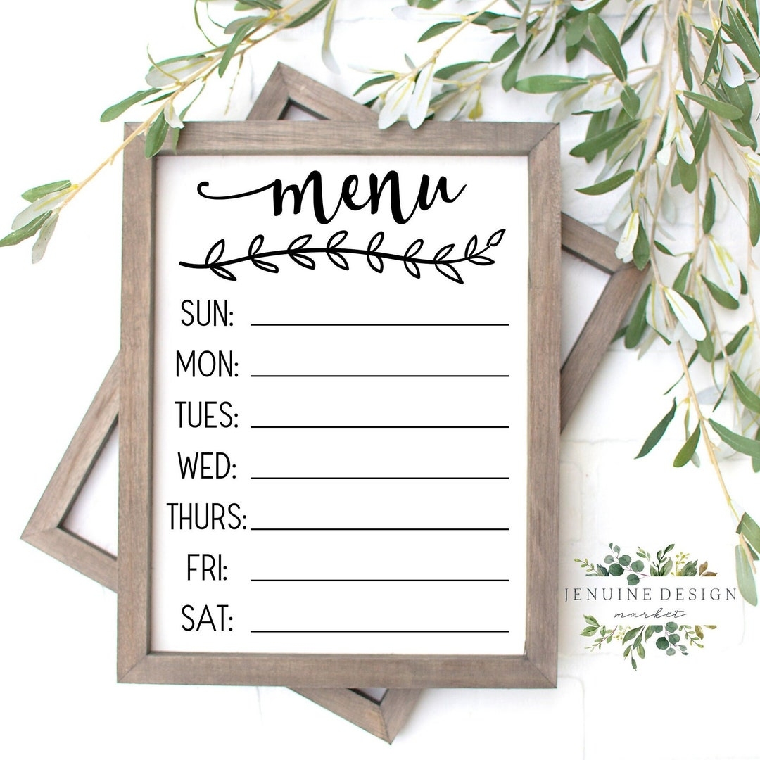 Printable Weekly Menu Menu Board Meal Planning Board Menu SVG Etsy