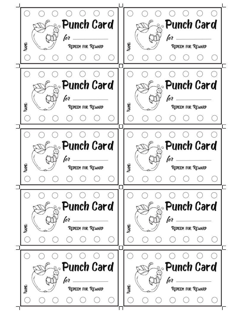 PUNCH Card Templates With Cute Apple And Worm color Black U0026 White PUNCH Card Templates With Cute Apple And Worm color Black U0026 White