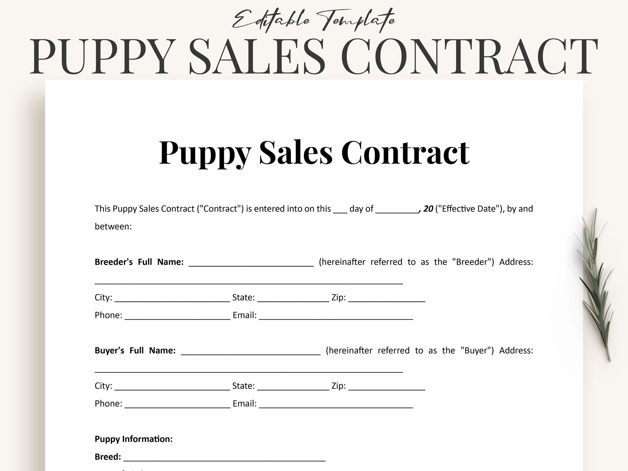 Puppy Sale Contract Template Word Printable Blank Puppy Contract 