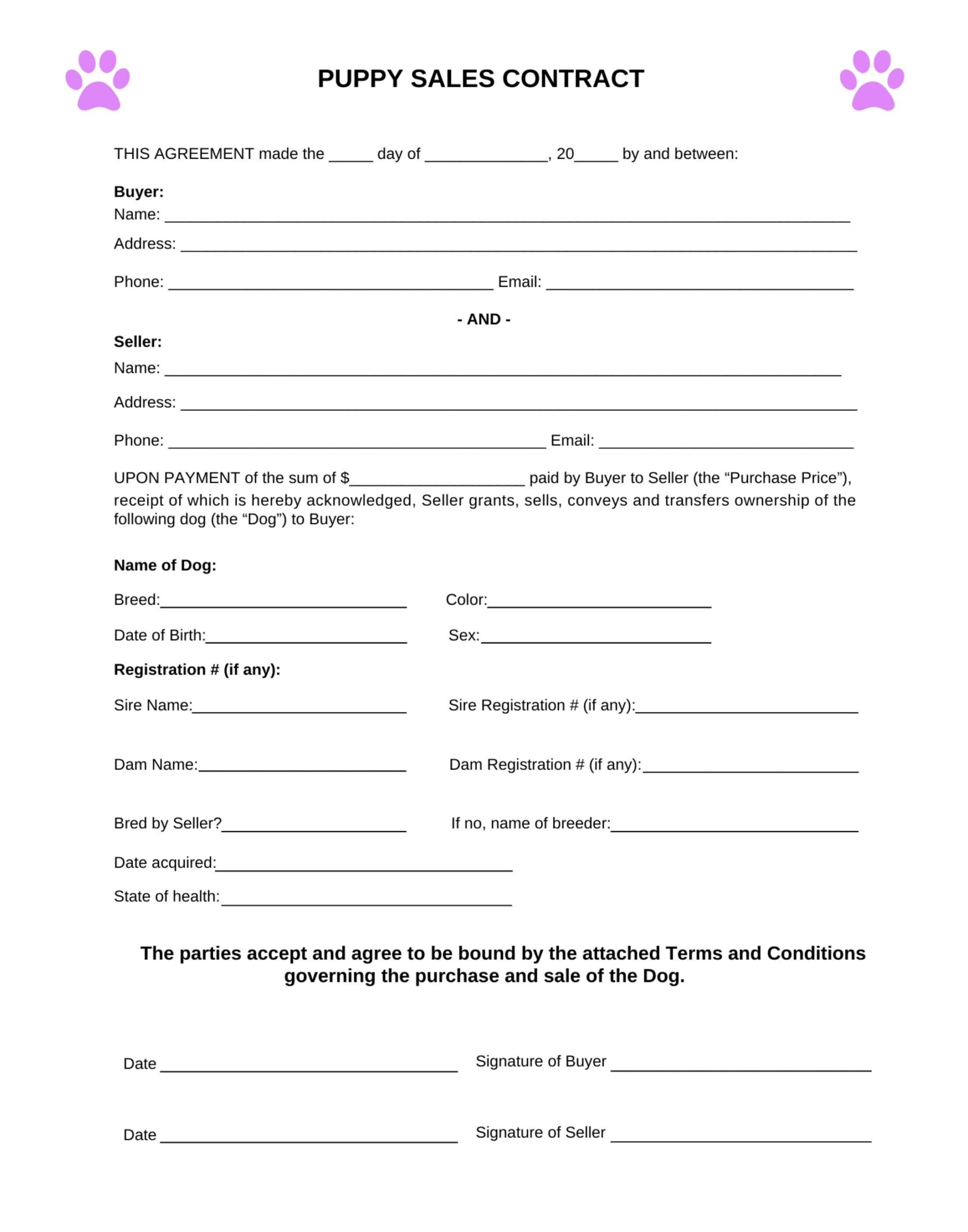 Puppy Sales Contract Personalised Puppy Contracts Puppy Contract Template PDF Digital Download