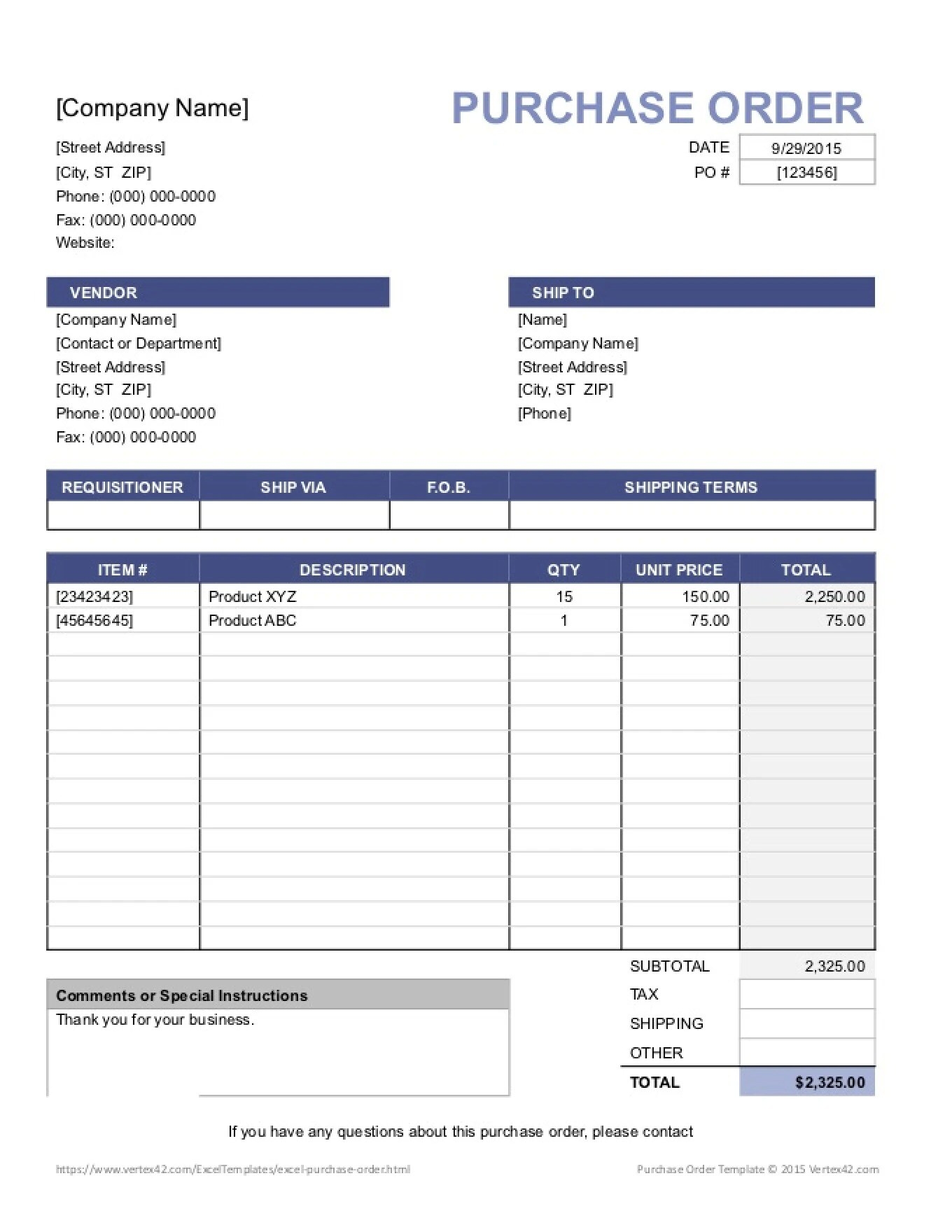 Purchase Order Template Purchase Order Template