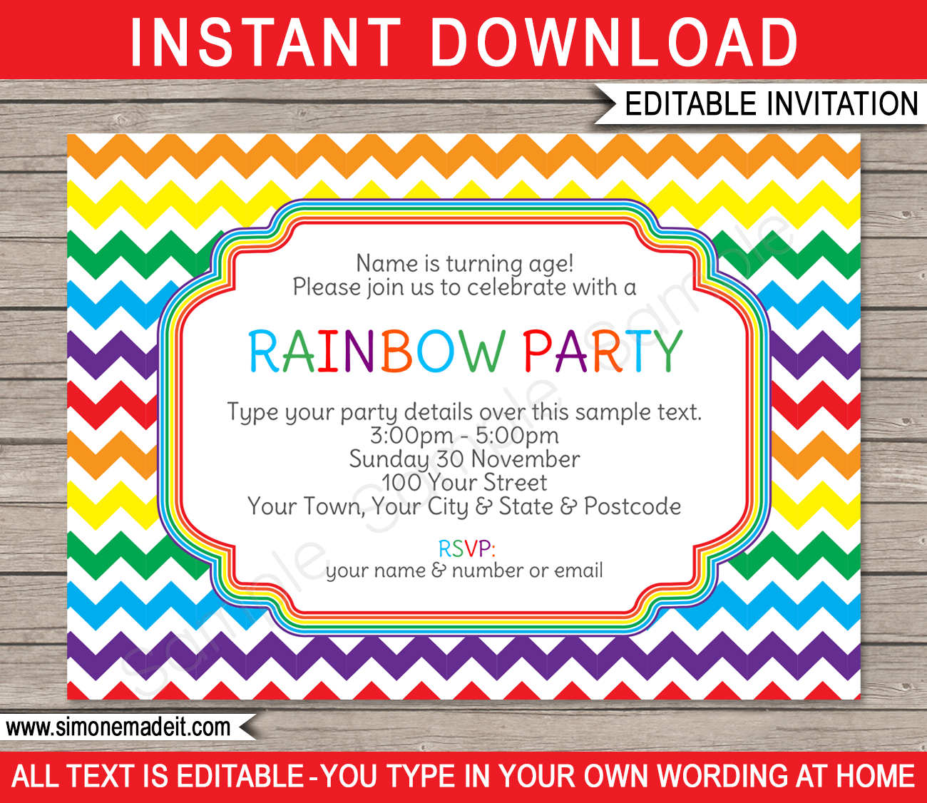 Rainbow Party Invitations Template