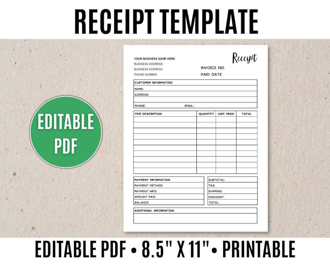 Receipt Template Editable Printable Order Receipt Editable PDF Etsy UK Receipt Template Editable Printable Order Receipt Editable PDF Etsy UK
