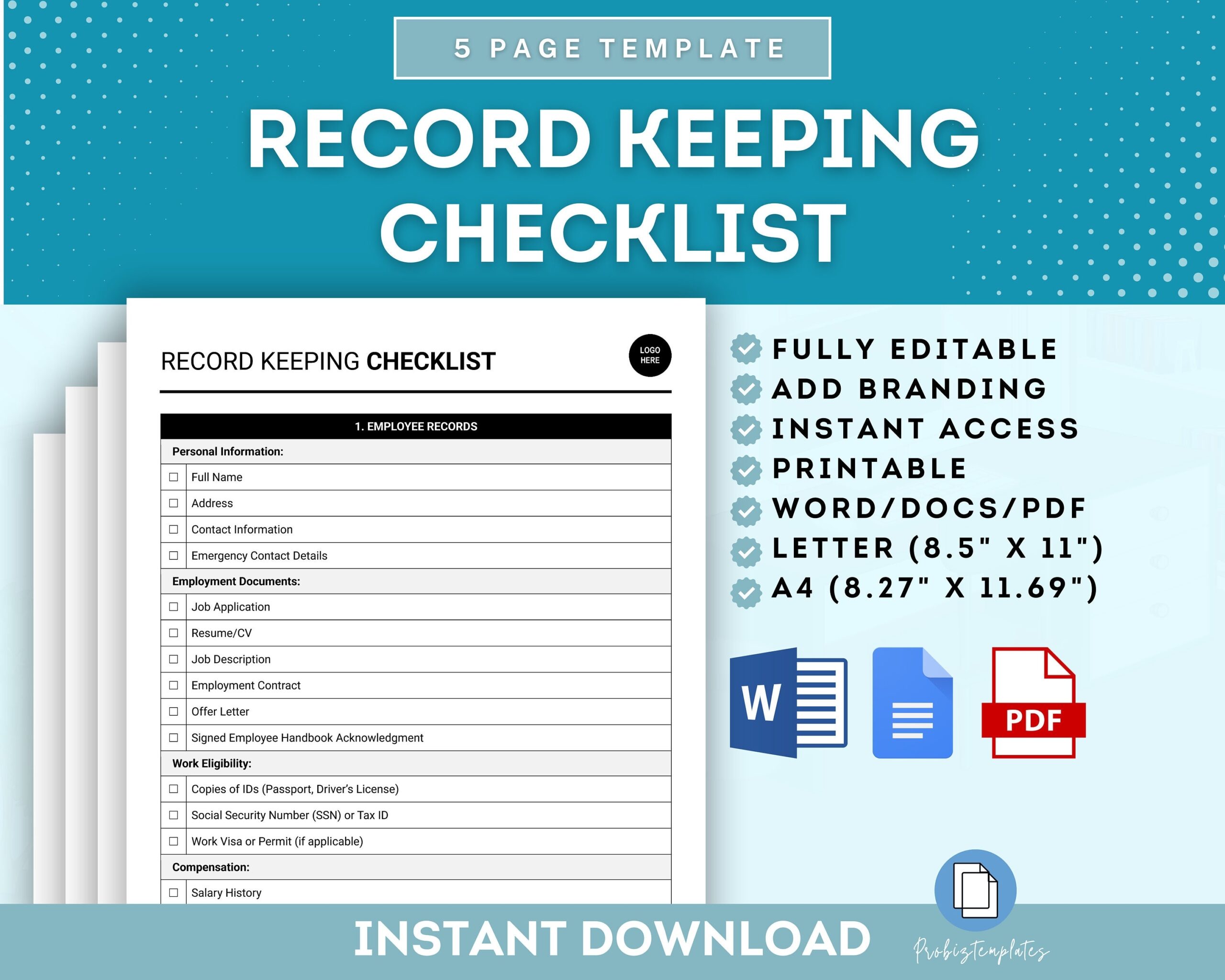 Record Keeping Checklist Template Business Record Keeping Checklist Financial Record Keeping Checklist Company Records Checklist Template Etsy