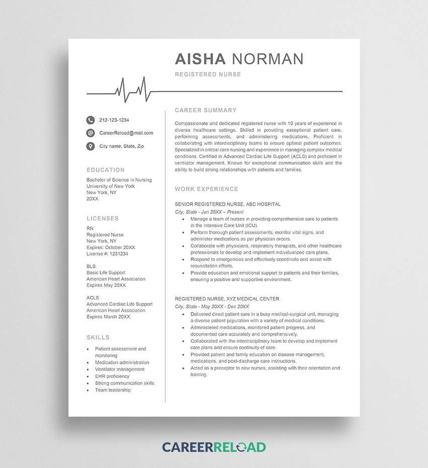 Free Printable Nursing Resume Template