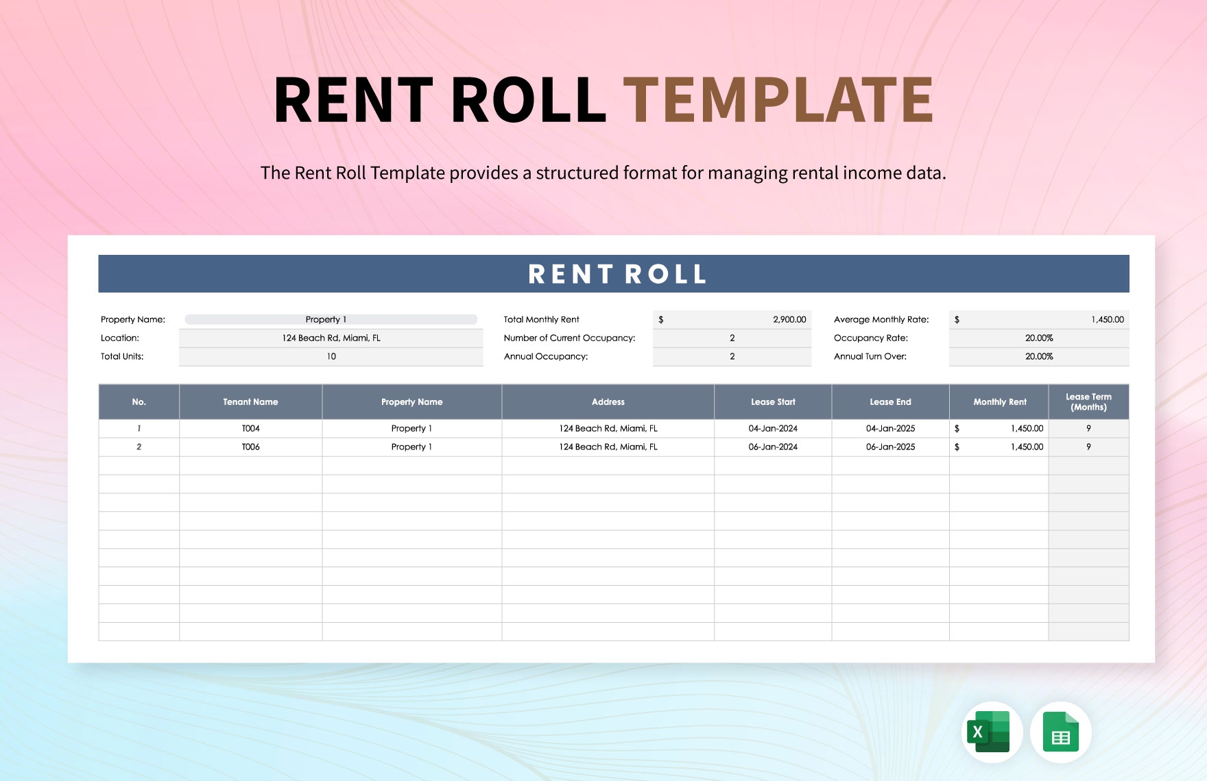 Rent Roll Template In Excel Google Sheets Download Template